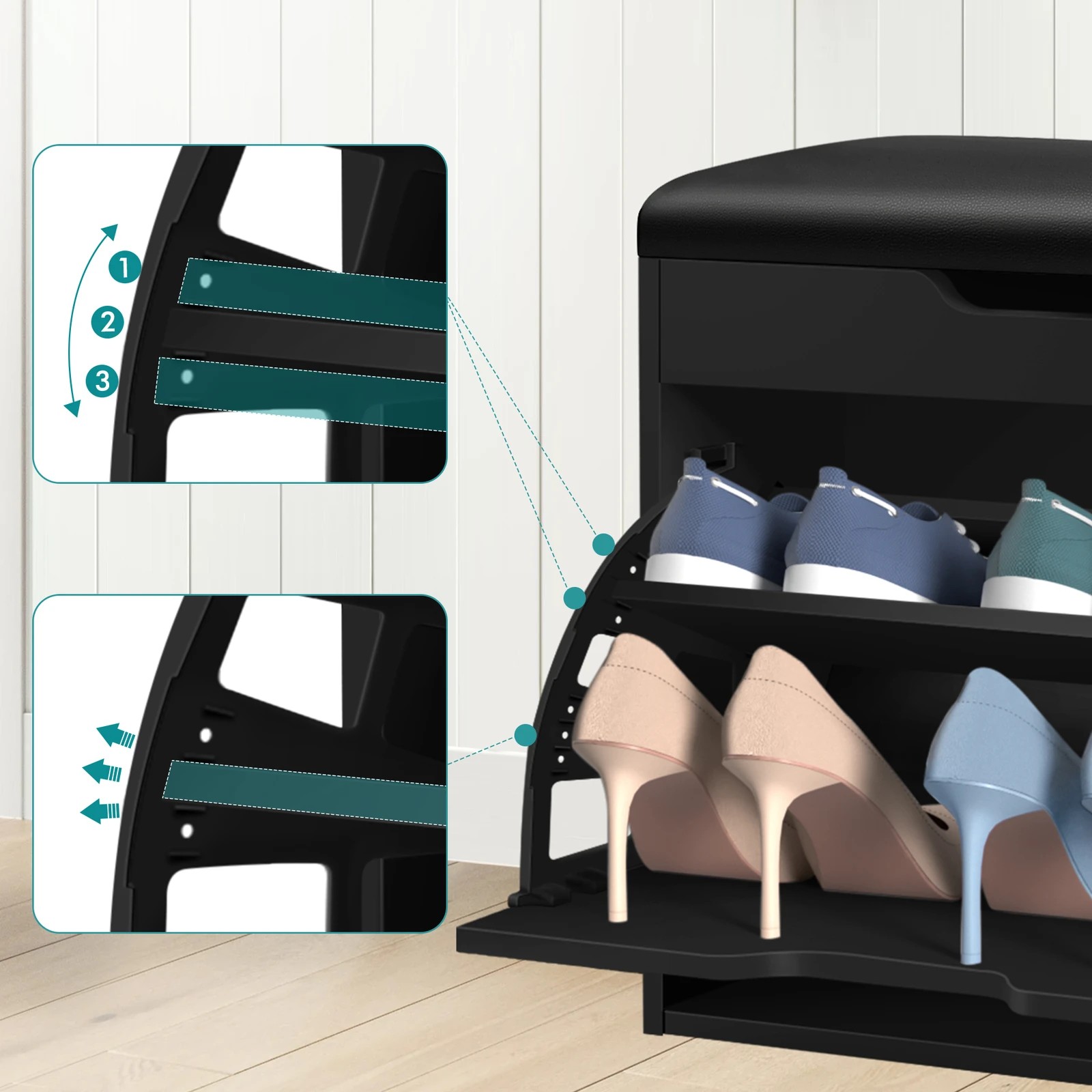 6 Alfordson Shoe Cabinet Bench Rack 12 Pairs - Black, 6 of 10