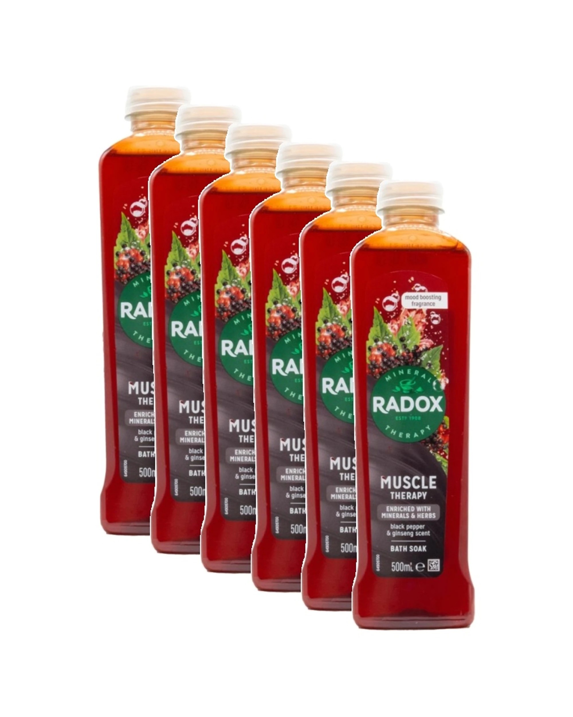 1 Radox 6pk Muscle Therapy Bath Soak Black Pepper And Ginseng Scent 500ml - Red, 1 of 4