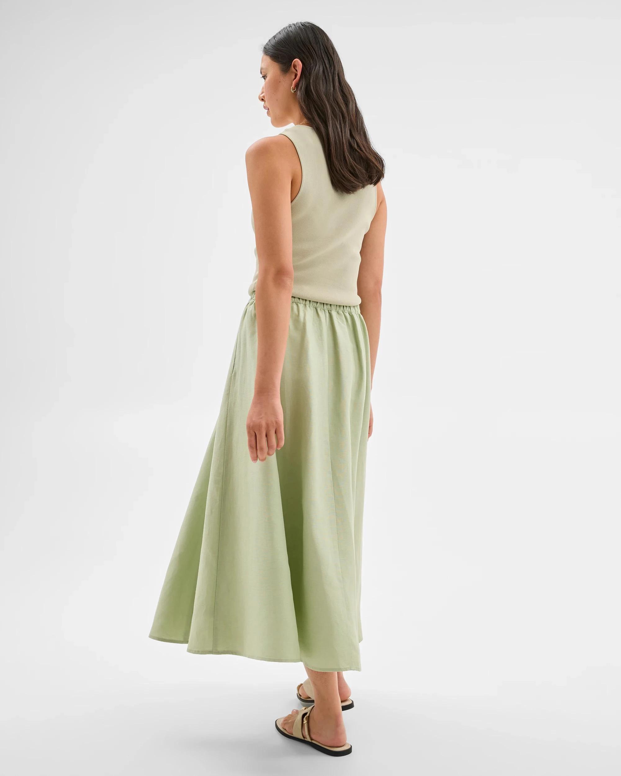 7 Linen Blend A-Line Midi Skirt - Preview DESERT SAGE, 7 of 7