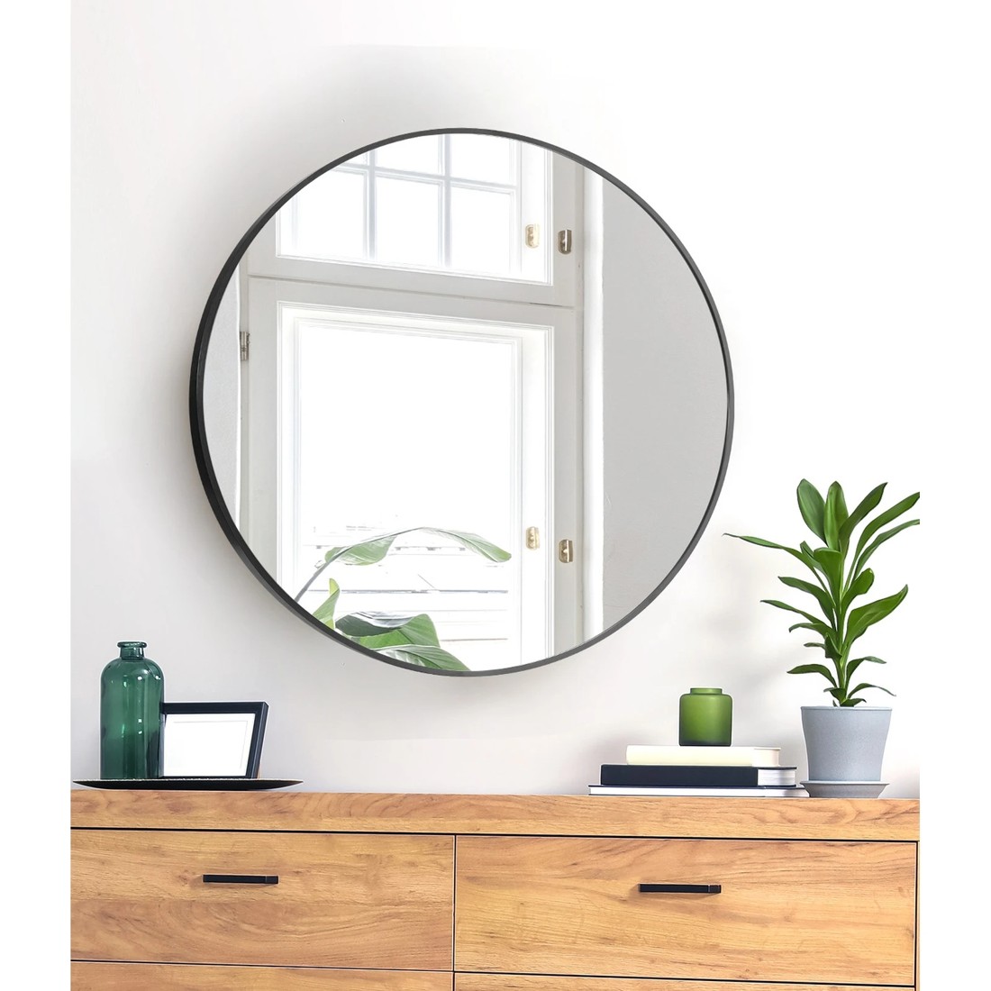 3 Oikiture Wall Mirrors Round Makeup Mirror Vanity Home Decor 50cm Bedroom
 - Black, 3 of 9