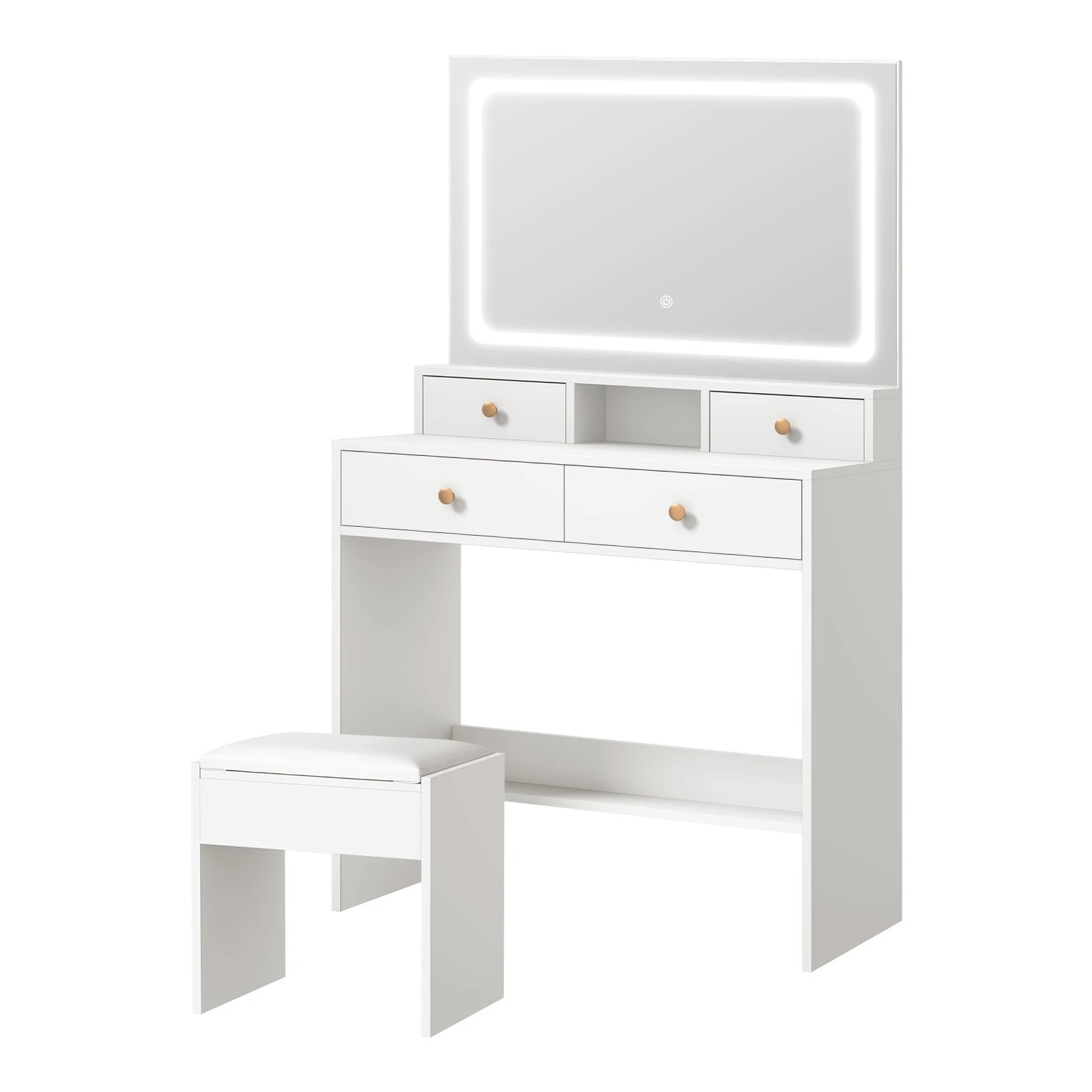 1 Oikiture Dressing Table Stool Set Led Mirror Vanity Desk With Drawers
 - White, 1 of 9
