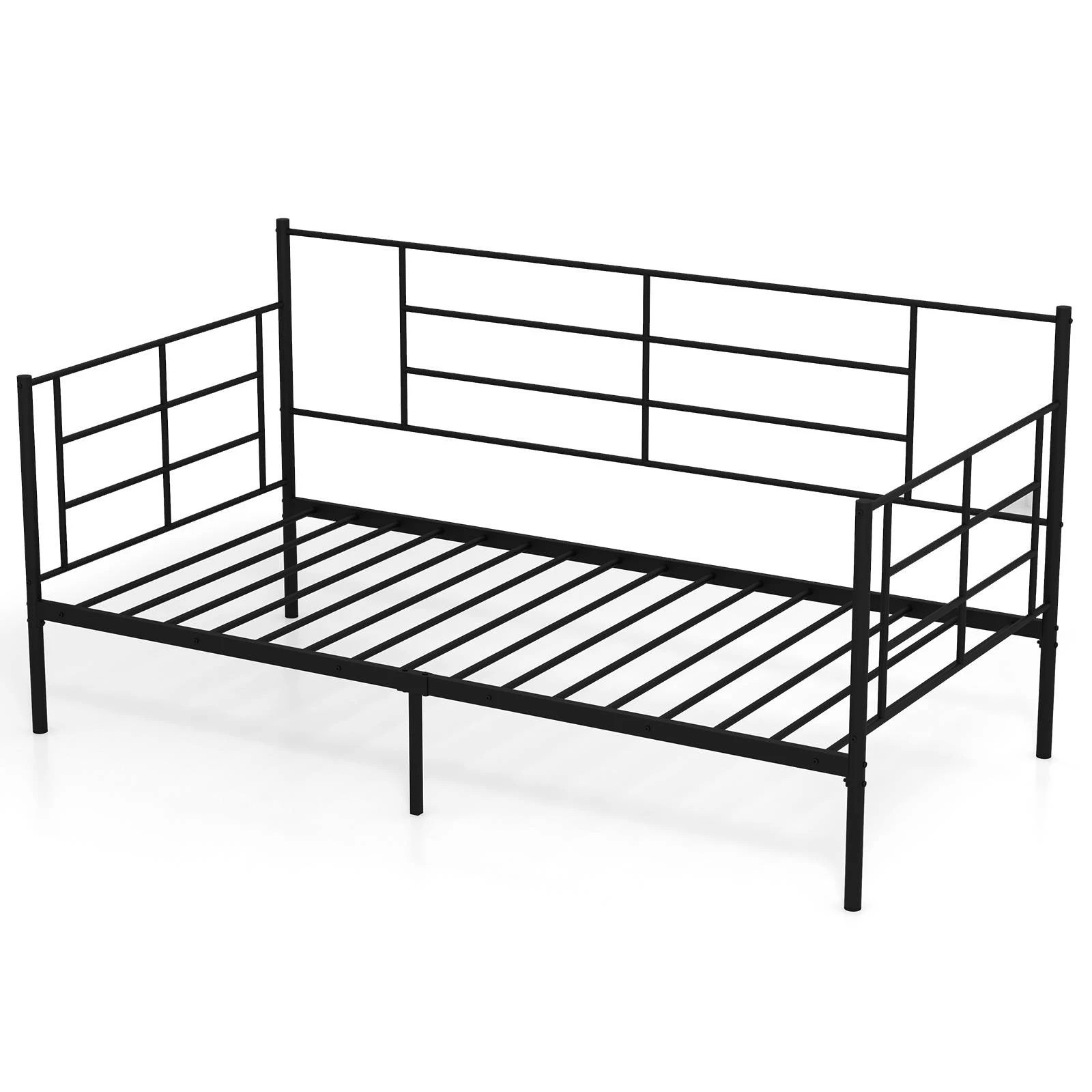 1 Costway Single Daybed Bed Frame 2-in-1 Sofa Bed w/Arms & Back Metal Slat Support, 1 of 3