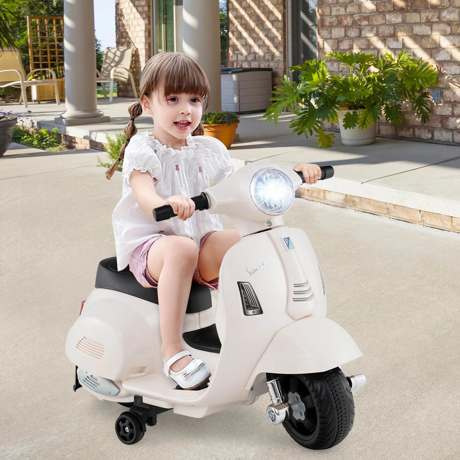 1 Costway 12V Electric Motorcycle Licensed VESPA Ride On Motorbike - White, 1 of 1