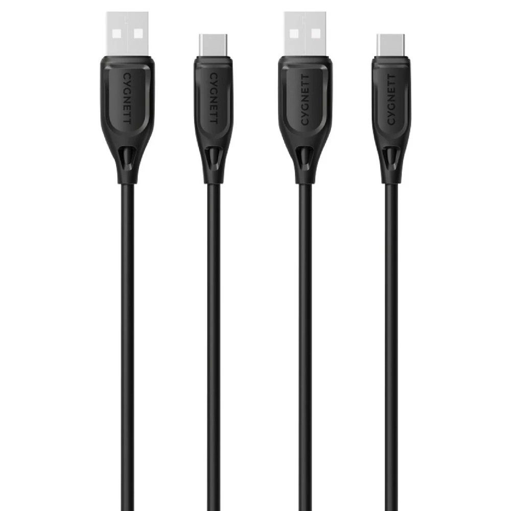 1 Cygnett Essentials USB-C to USB-A Cable 1m Black 2 Pack, 1 of 3