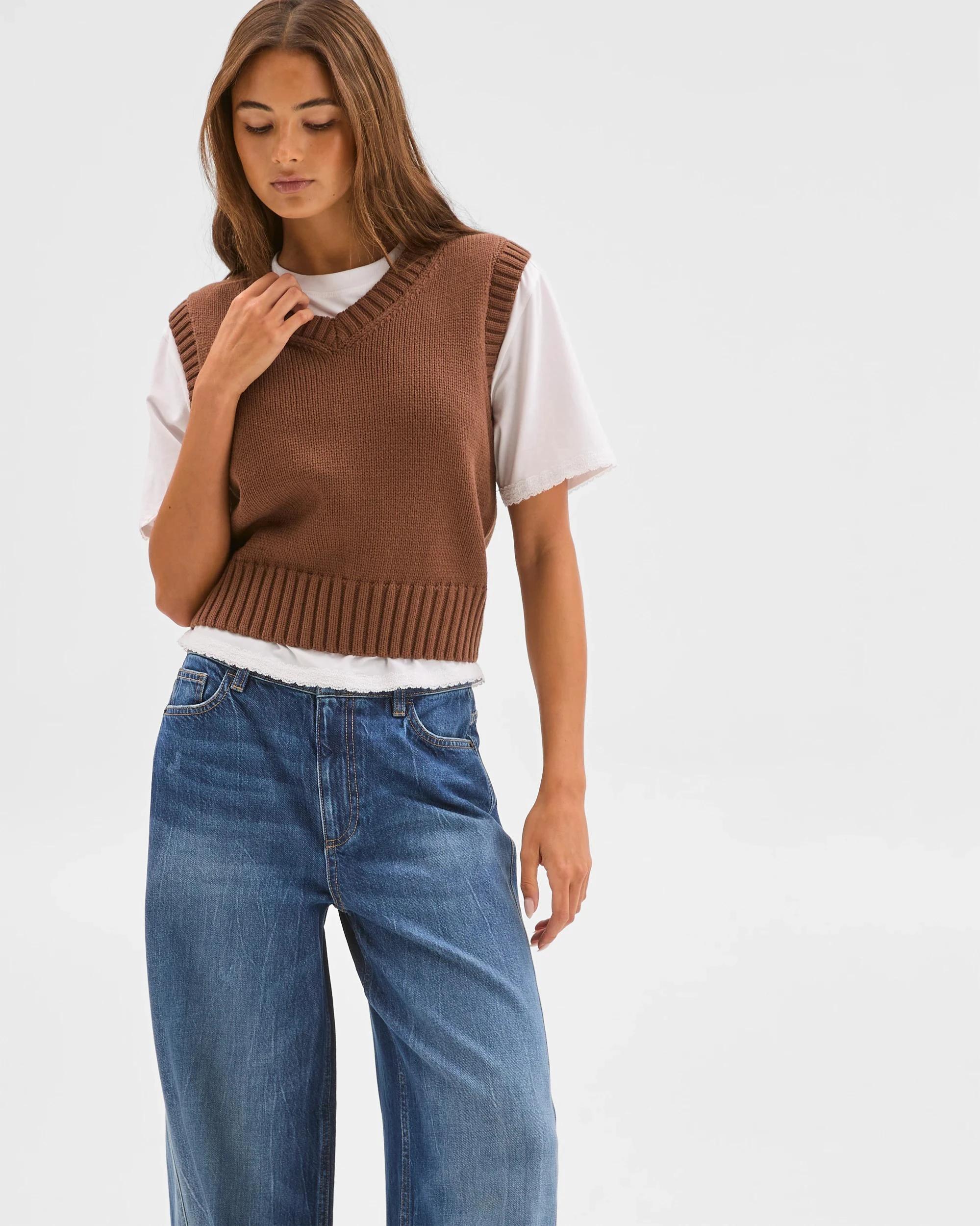 2 Lily Loves Australian Cotton Blend V-Neck Knit Vest LIGHT BROWN, 2 of 8