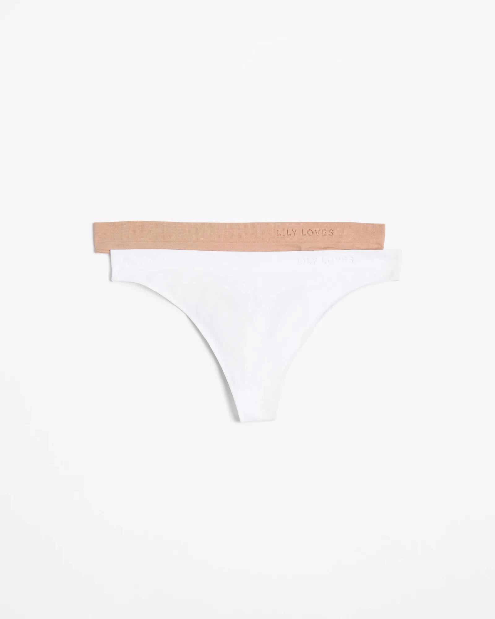 1 2 Pack Seamfree Embossed G-string Briefs - Lily Loves LATTE/WHITE, 1 of 3