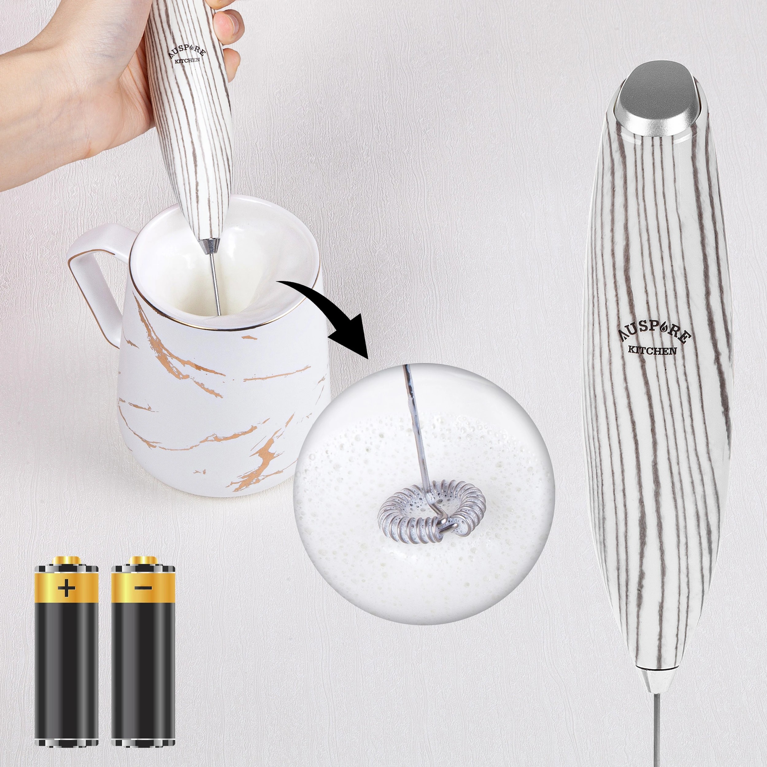 2 Auspure Milk Frother Handheld Electric Whisk Natural, 2 of 6