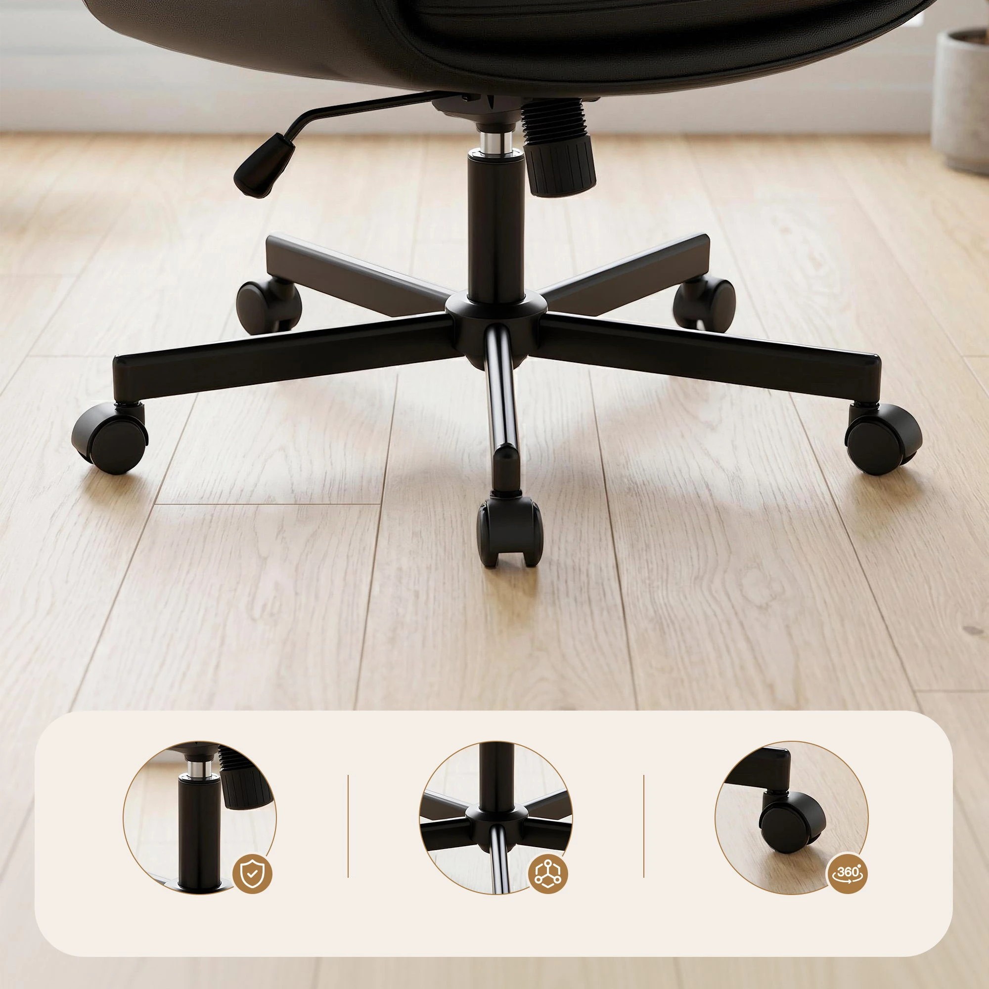 9 Artiss Criss Cross Legged Office Chair PU with Wheels & Adjustable Armrests - Black, 9 of 10