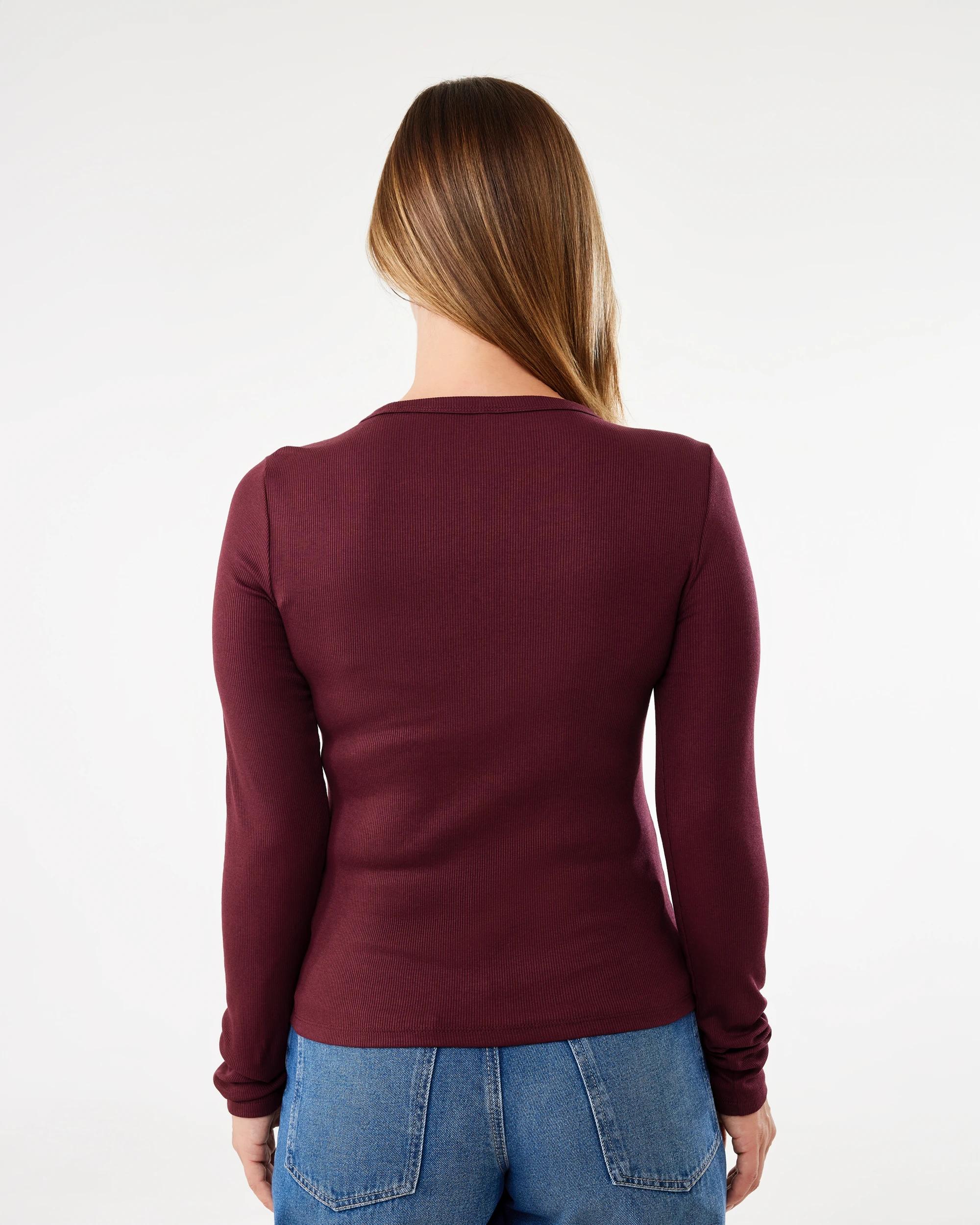 3 Long Sleeve Rib Double Layer Top Red Royale, 3 of 6
