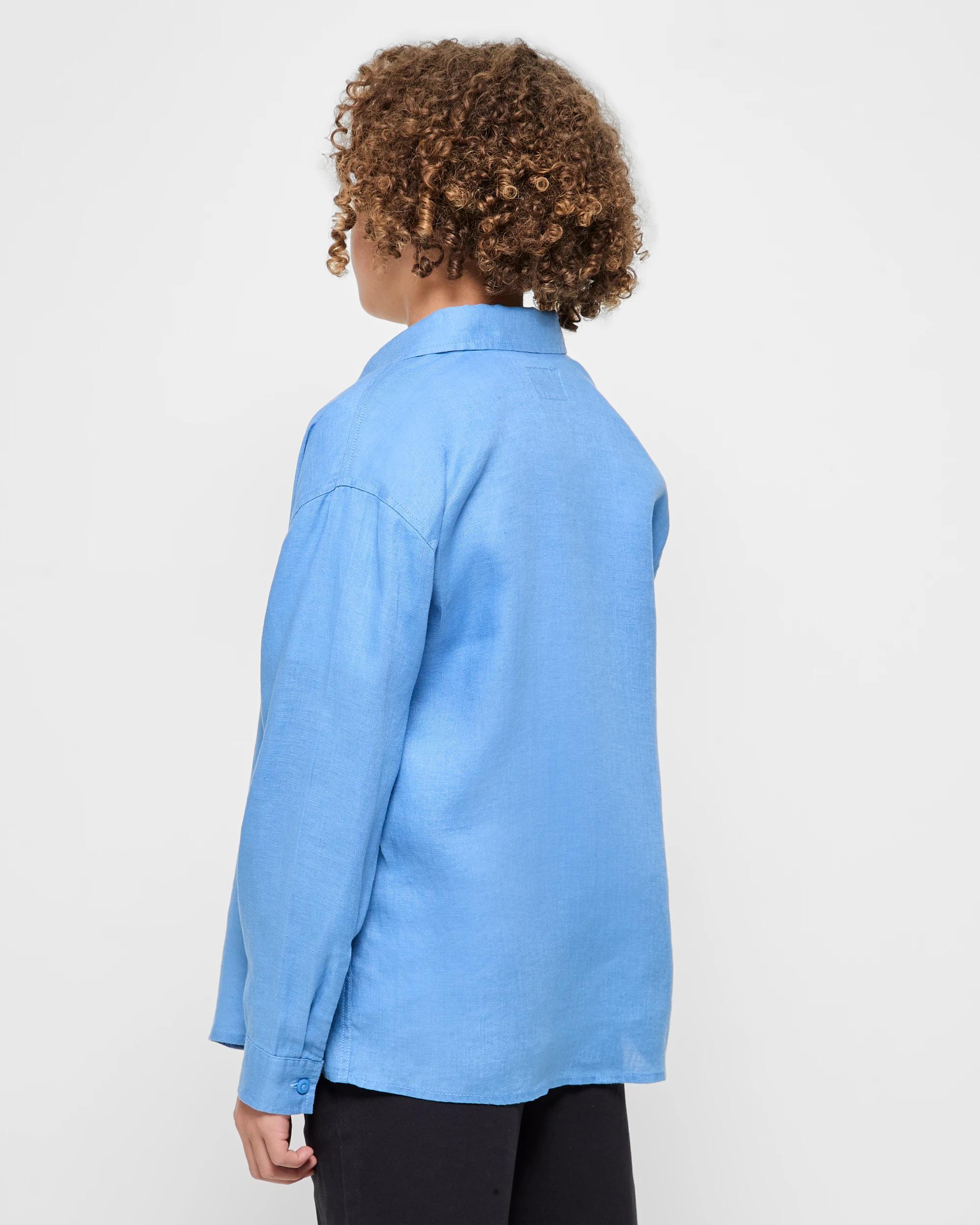 3 Target European Linen Long Sleeve Shirt BLUE, 3 of 5
