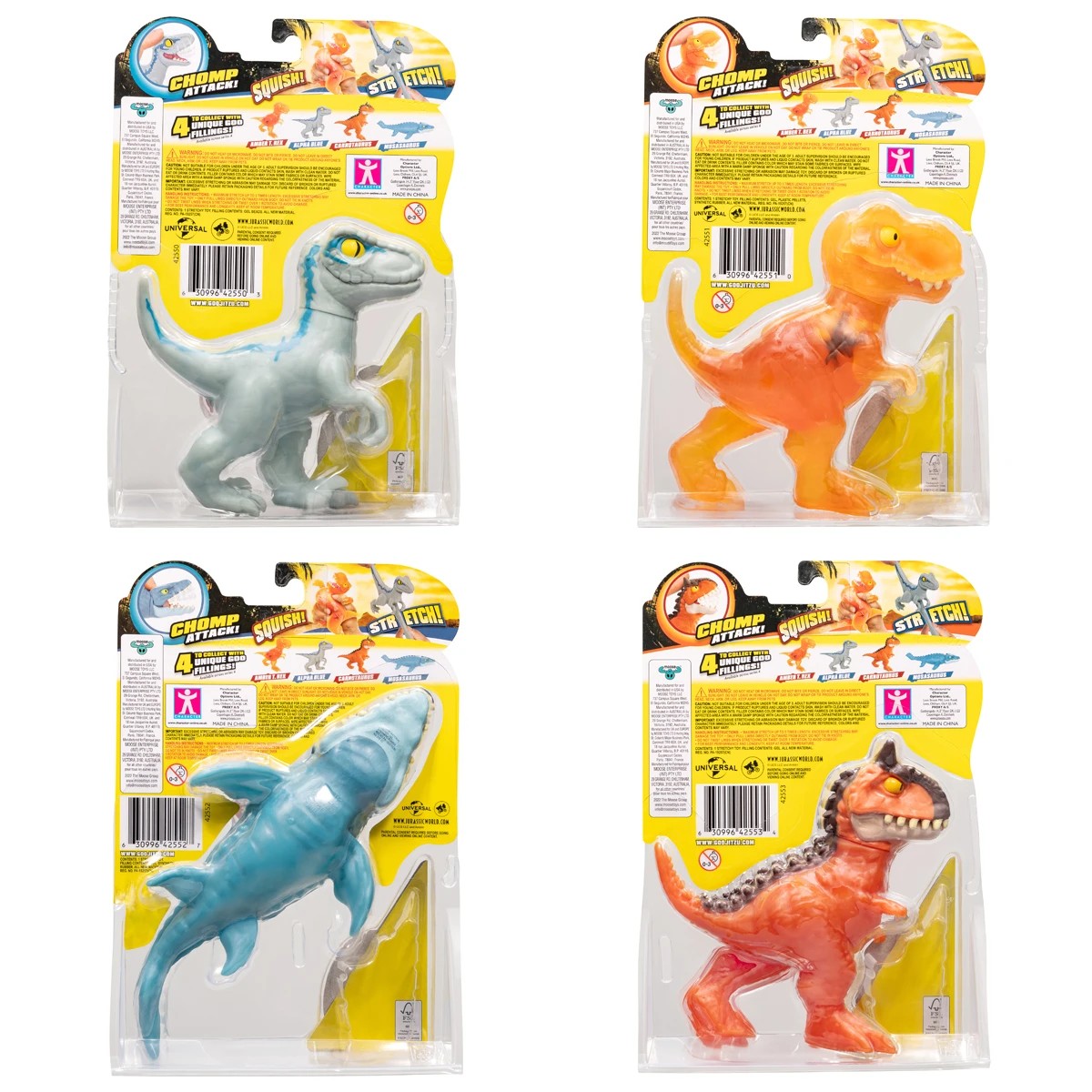 8 Heroes of Goo Jit Zu Jurassic World with Chomp Action, Stretches up to 3 Times Its Size - Assorted, 8 of 8