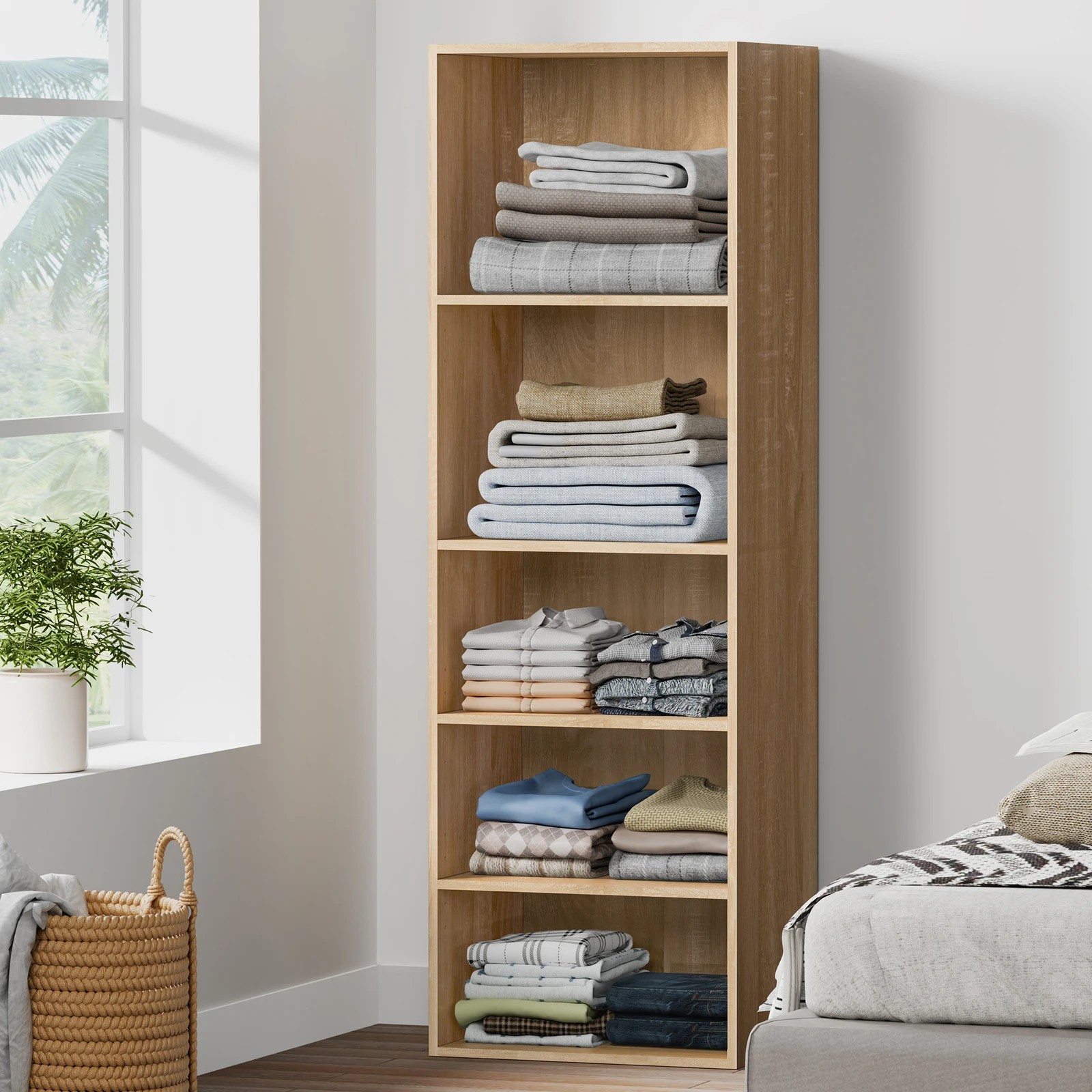 8 Alfordson Wardrobe 5 Shelves Clothes Storage Cabinet - Oak, 8 of 10