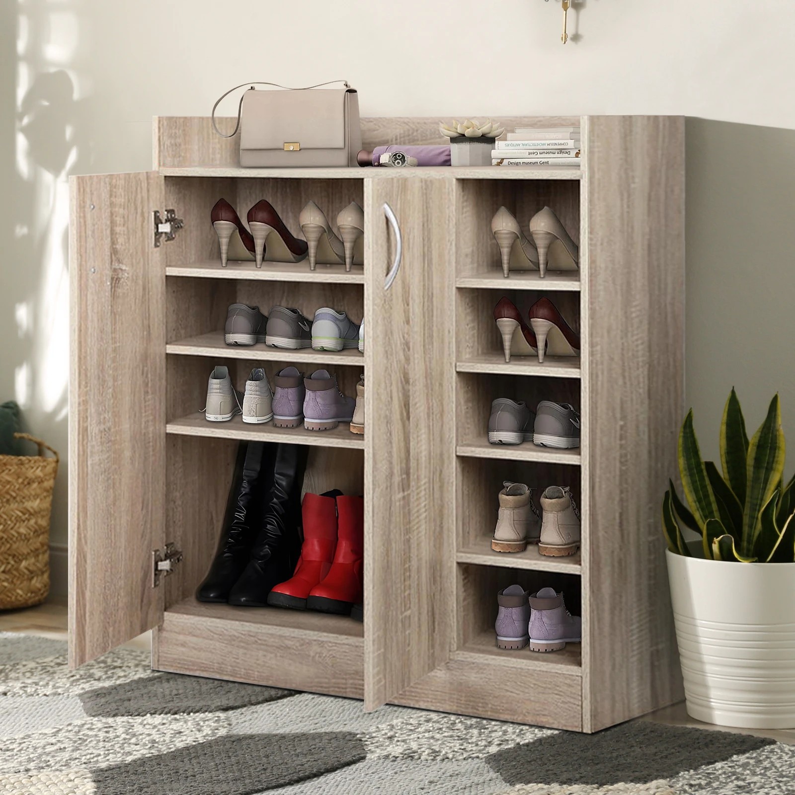 5 Alfordson Shoe Cabinet Storage Rack 21 Pairs - Oak, 5 of 6