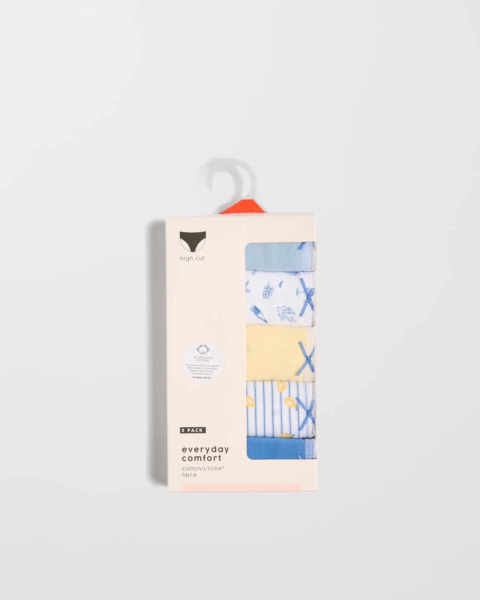 5 Target Women's Cotton/Elastane High Cut Briefs 5 Pack MEDITERRANEAN LEMON/BLUE, 5 of 5