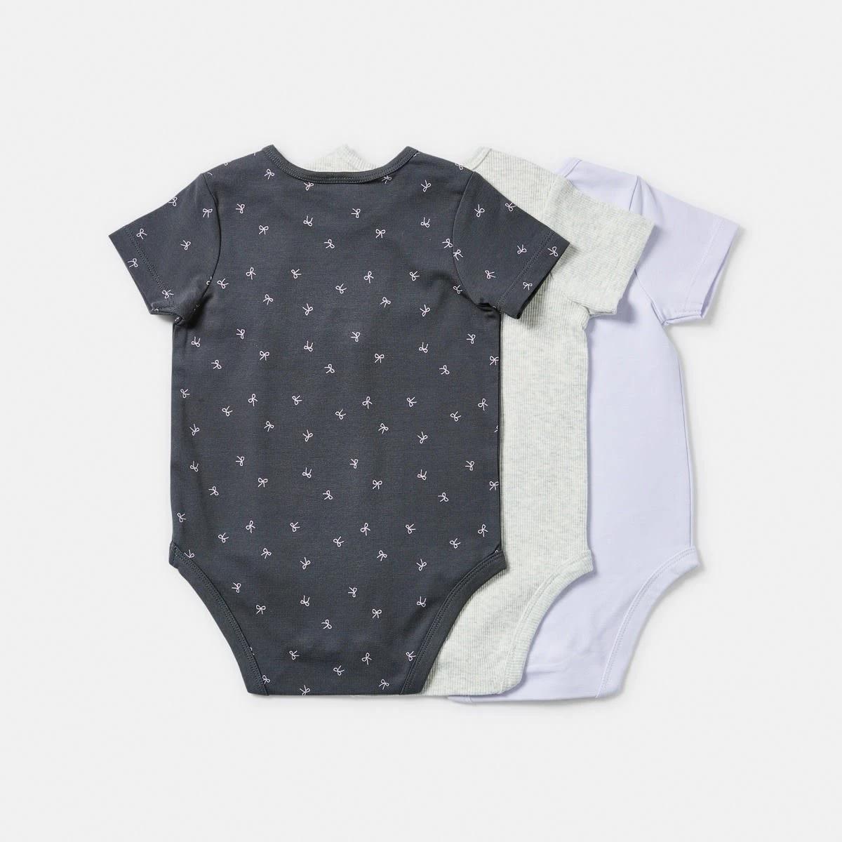 2 3 Pack Short Sleeve Print Bodysuits PURPLE BOWS, 2 of 8