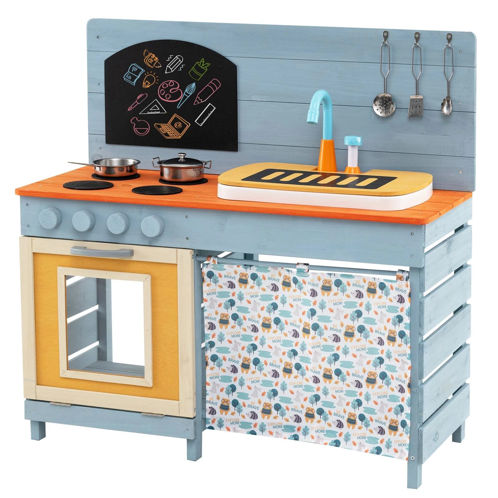 1 Costway Wood Mud Kitchen Playset w/Blackboard - Blue, 1 of 1