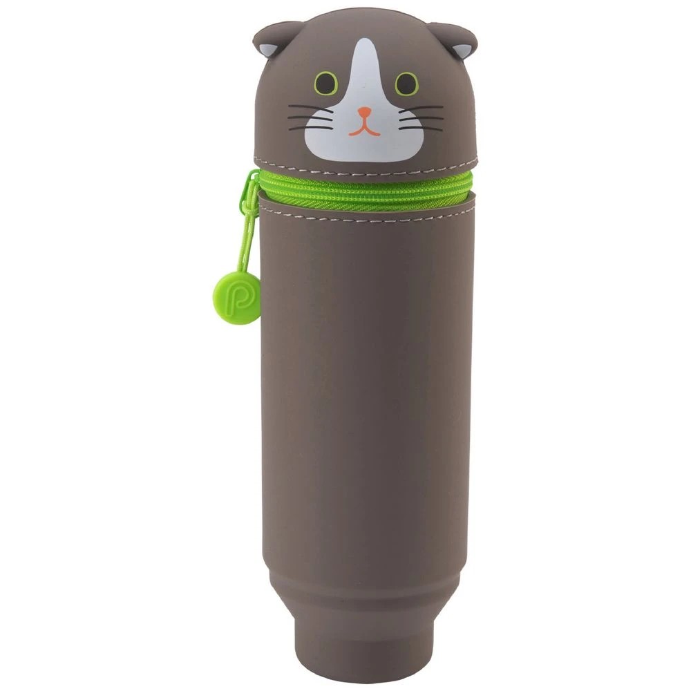1 PuniLabo Single Zip Stand Up Silicone Pencil Case Brown Cat, 1 of 2