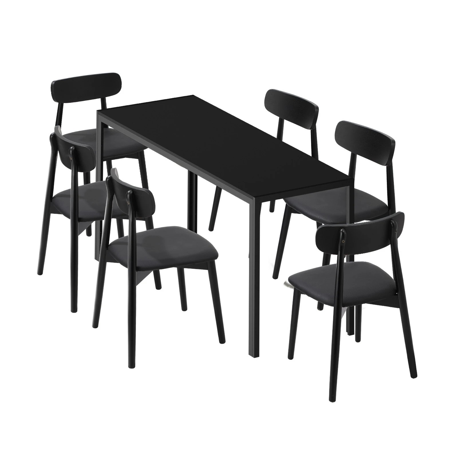 1 Oikiture 1.4m Dining Table Set with 6PCS Wooden Chairs PU Leather - Black, 1 of 9