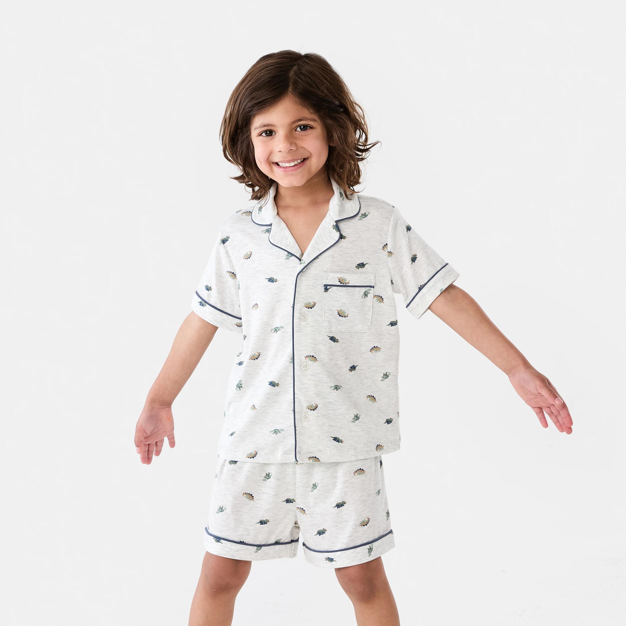 1 Short Sleeve Button Down Pyjama Set GREY DINOS, 1 of 10