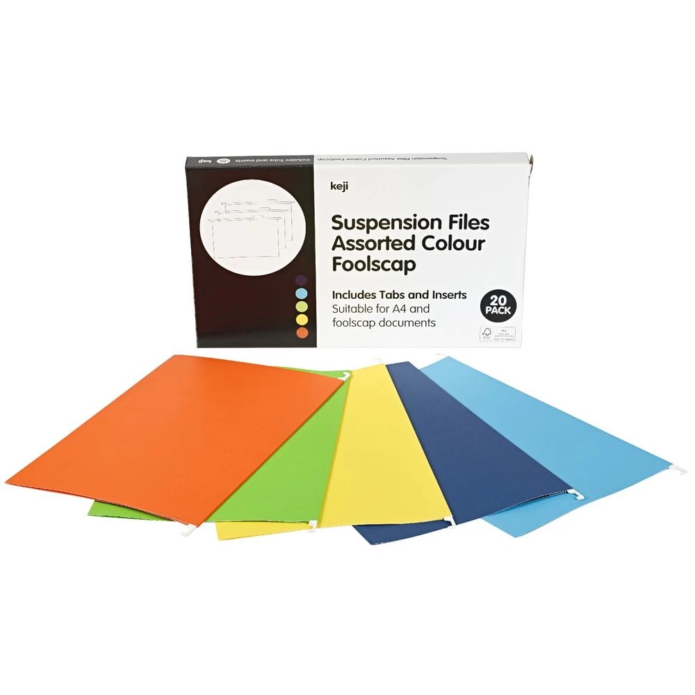 2 Keji Foolscap Suspension File Assorted Colours 20 Pack, 2 of 3