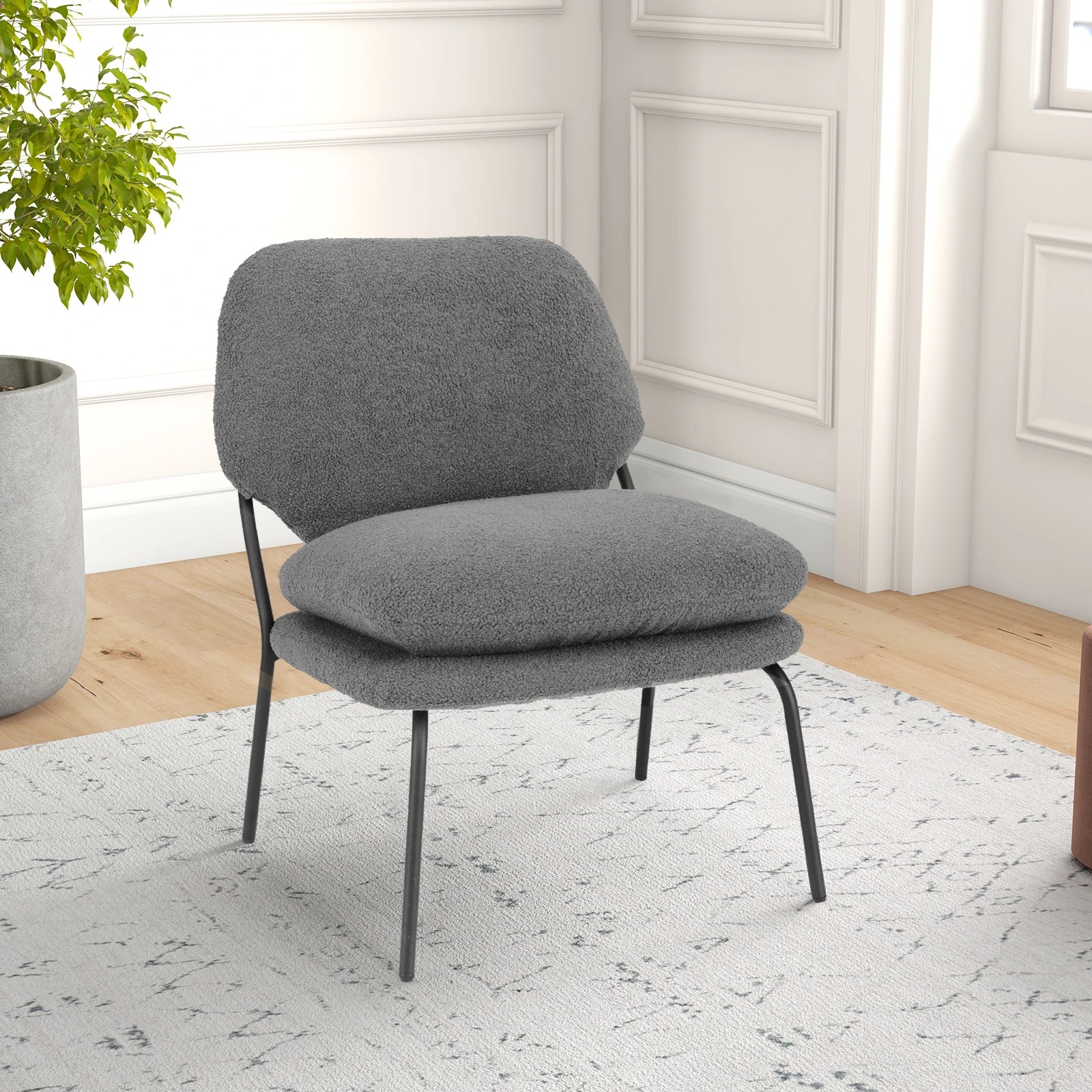 2 Costway Leisure Accent Chair Modern Metal Frame Lounge Chair w/High Back - Grey, 2 of 3