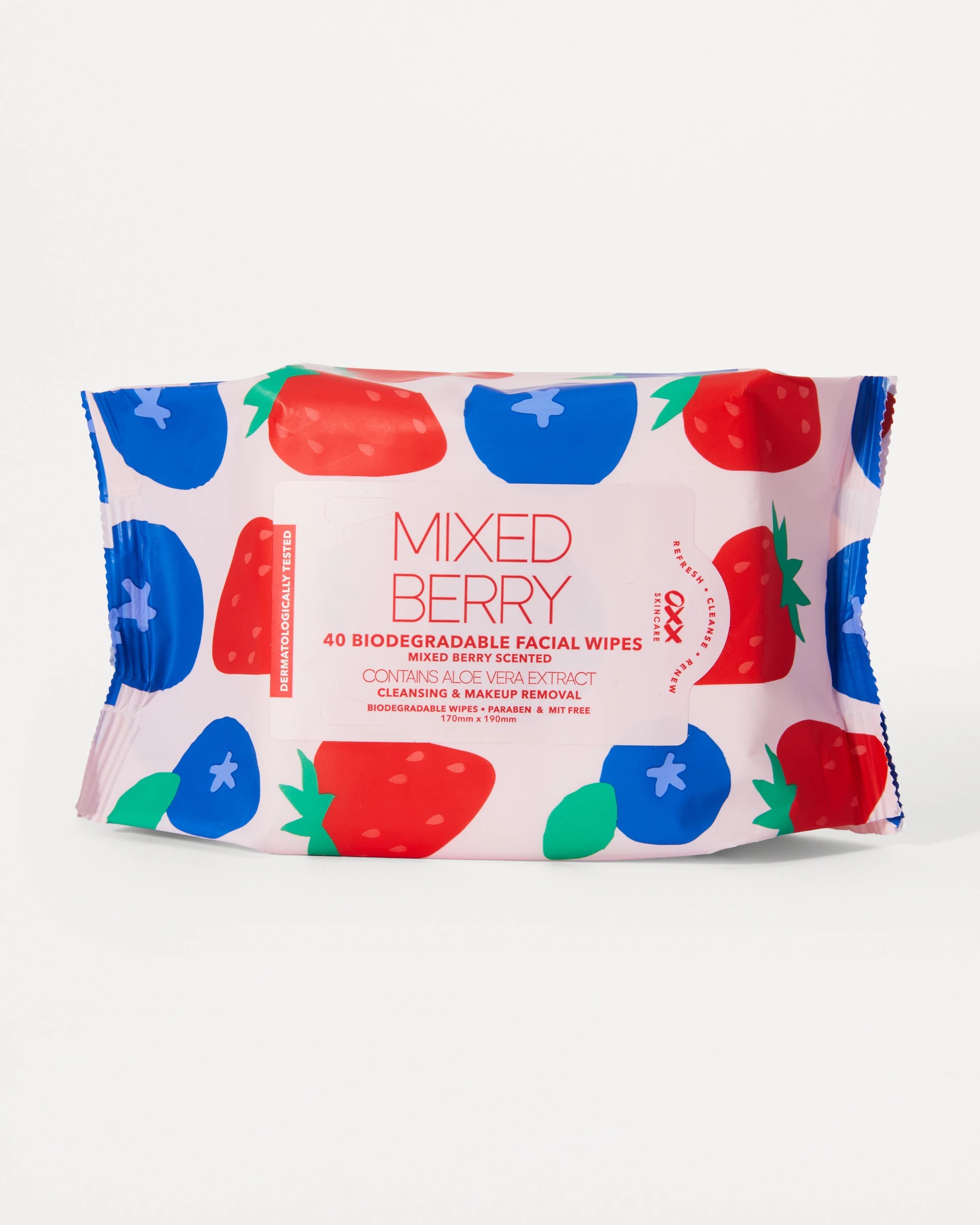 1 OXX Skincare 40 Pack Biodegradable Facial Wipes - Mixed Berry and Aloe Vera, 1 of 3