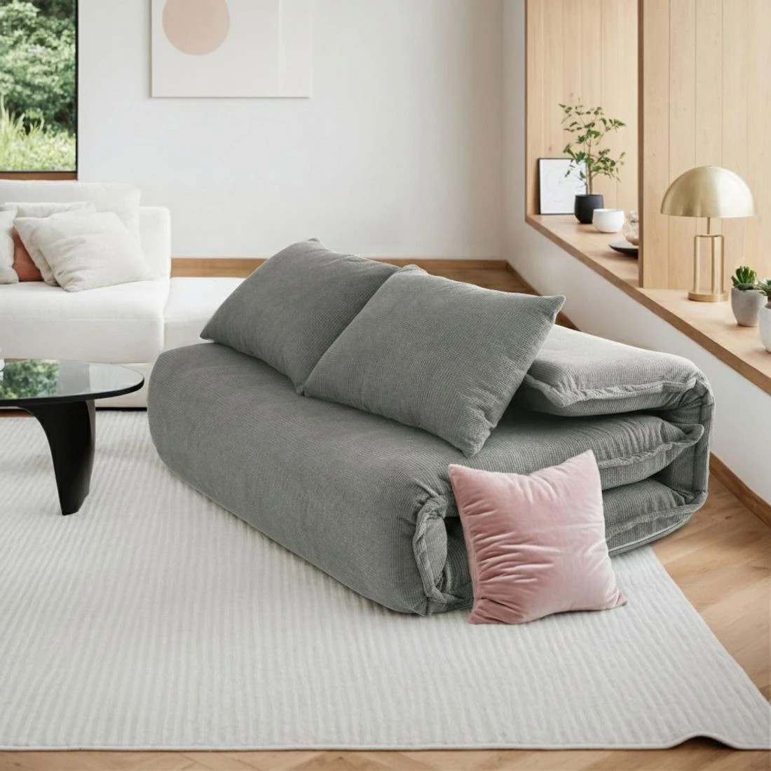 5 Artiss Floor Lounge Sofa Bed Foldable 2 Seater - Grey, 5 of 7