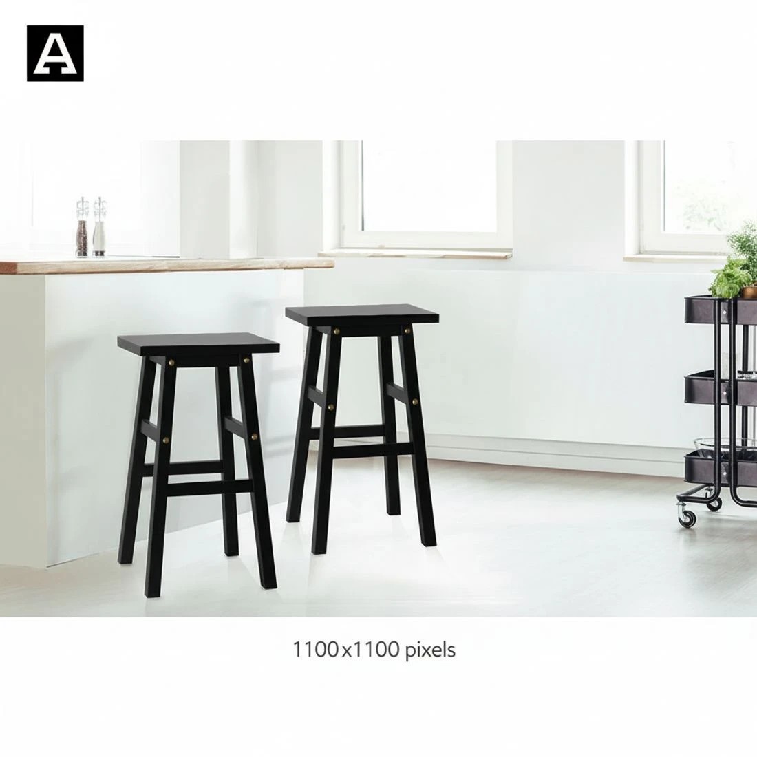 6 Artiss 2x Bar Stools Kitchen Chairs Wooden - Black, 6 of 8
