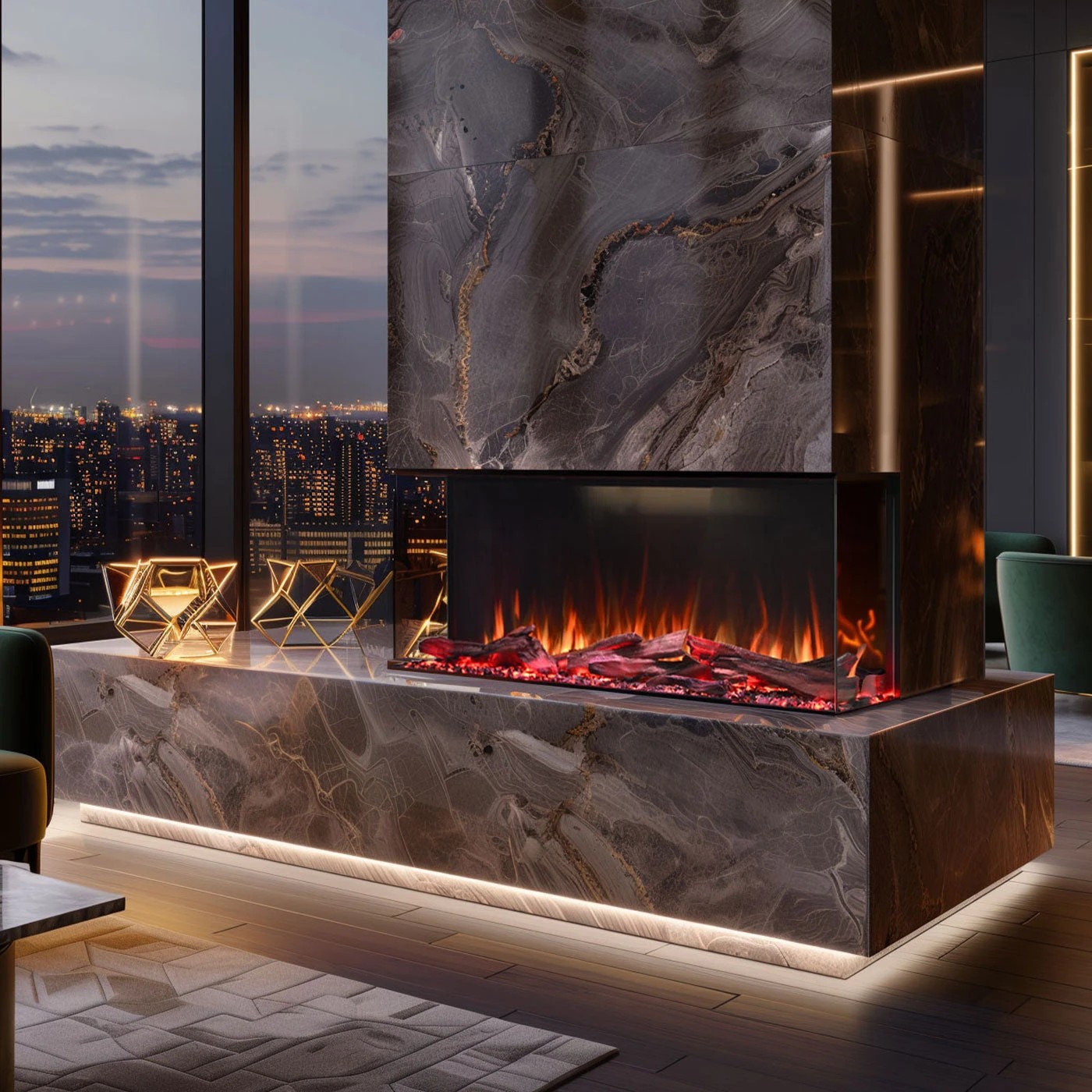 1 Moda Living Cascade 3-Sided 40 inch Extra Deep Electric Fireplace - Black, 1 of 7