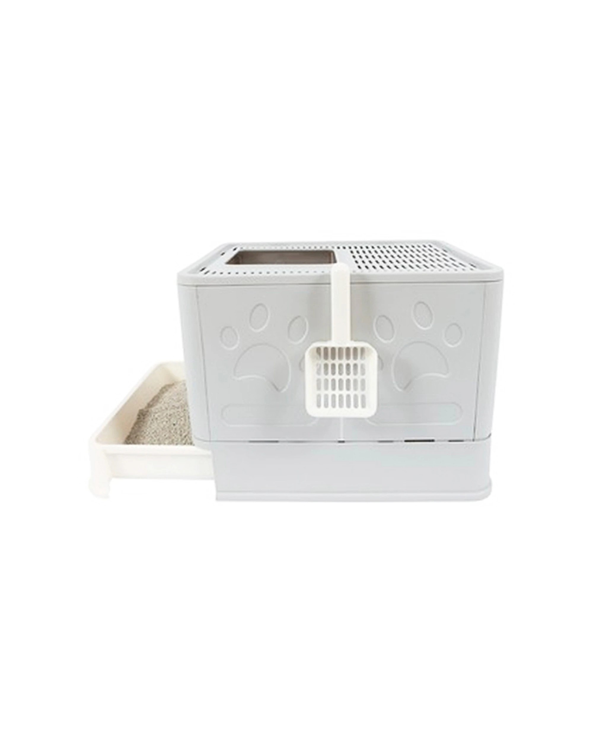 3 M-pets Sile Pet Cat/kitten Enclosed Drawer Front/top Opening Litter Box/tray Set
 - White, 3 of 4