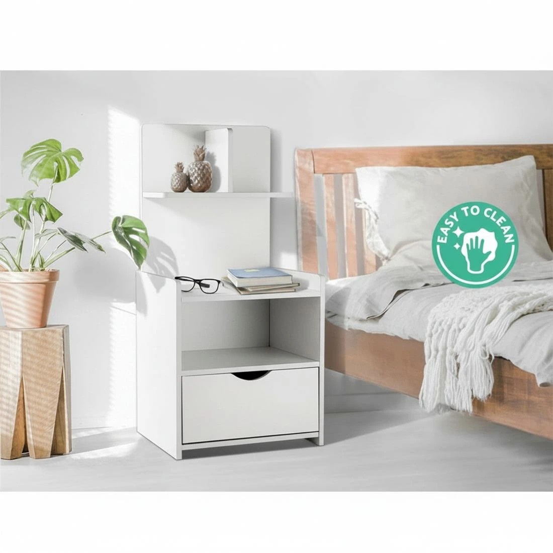 6 Artiss Bedside Table 1 Drawer with Shelves Nightstand Compact Design Storage Modern Decor Easy Assembly - White, 6 of 8