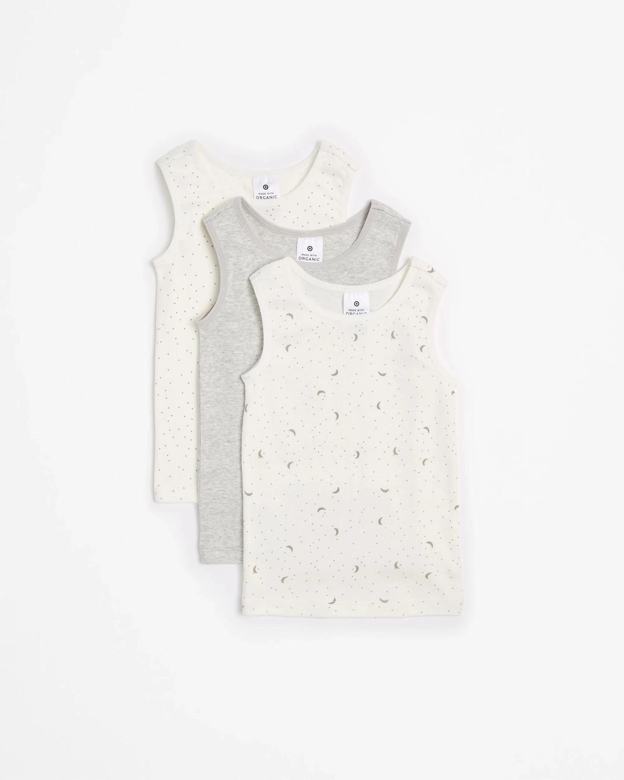 1 Target Baby Organic Cotton Vests 3 Pack CRESCENT MOON/GREY MARLE/SPOT, 1 of 5