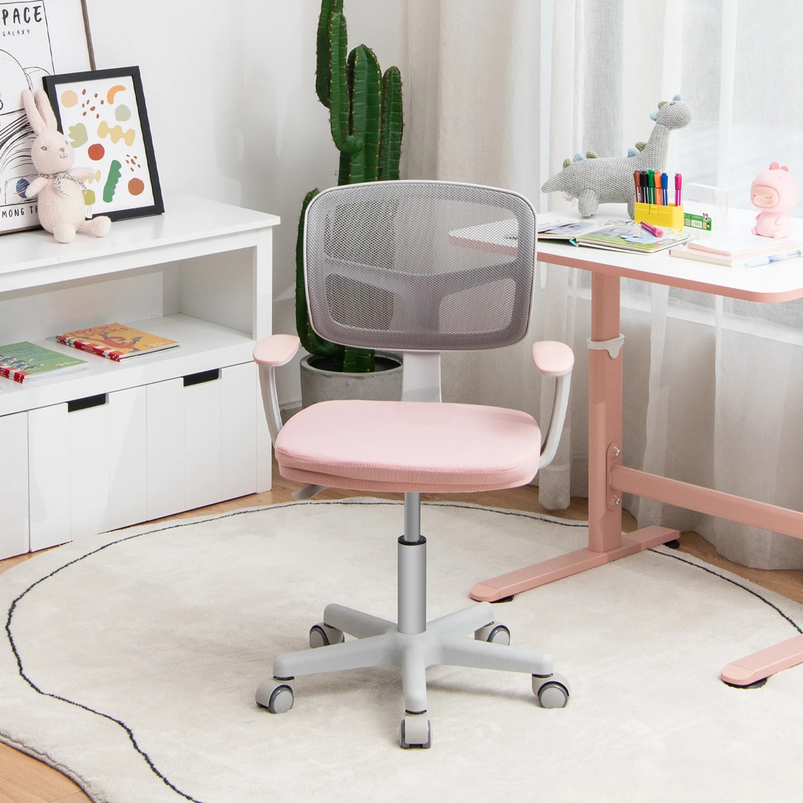 4 Costway Teen Study Desk Chair 360° Swivel Mesh Chair - Pink, 4 of 4