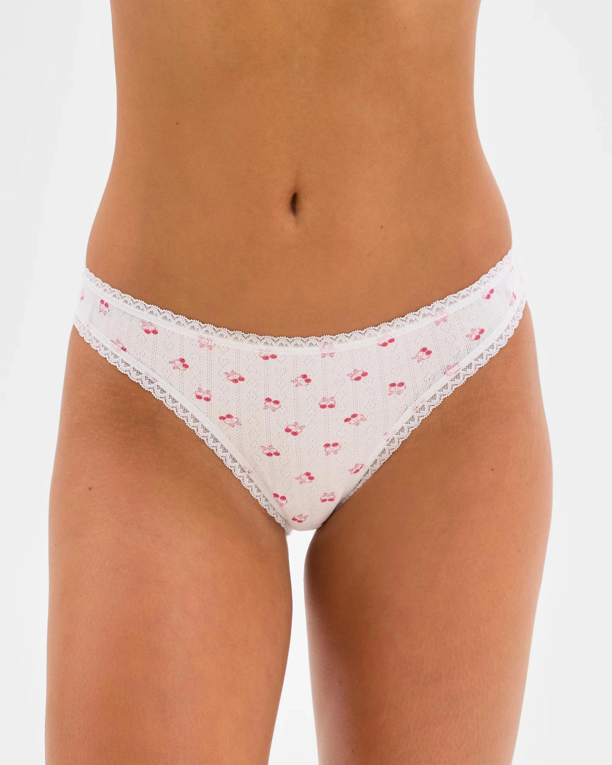 2 Lily Loves Australian Cotton 3 Pack Pointelle Bikini Briefs ORCHID SMOKE/PURPLE HEATHER/CHERRY PRINT WHITE, 2 of 4