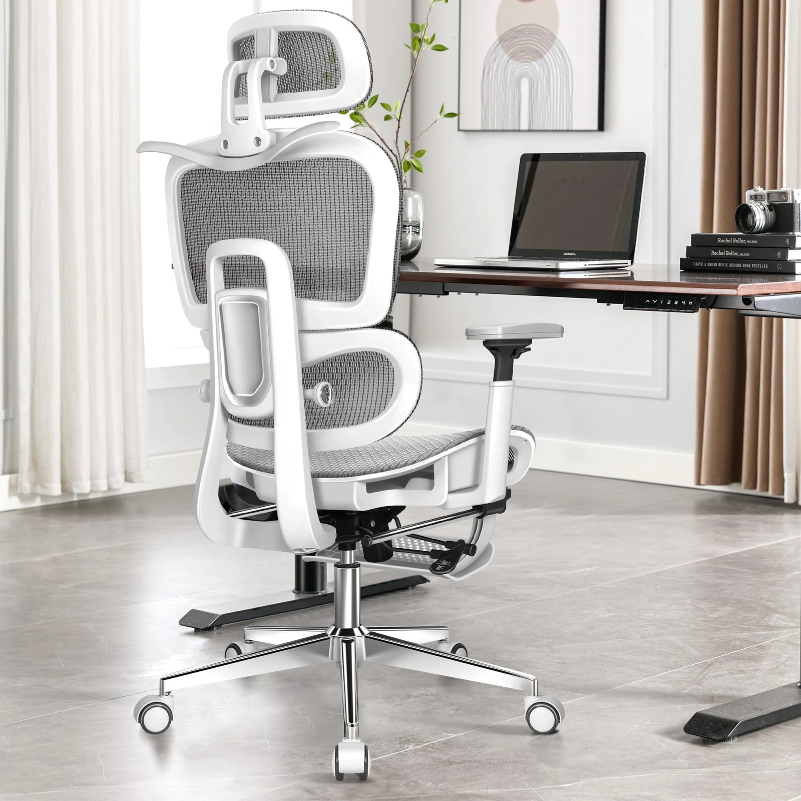 3 Alfordson Ergonomic Office Chair Mesh Executive Racing Computer Seat - White Grey, 3 of 10