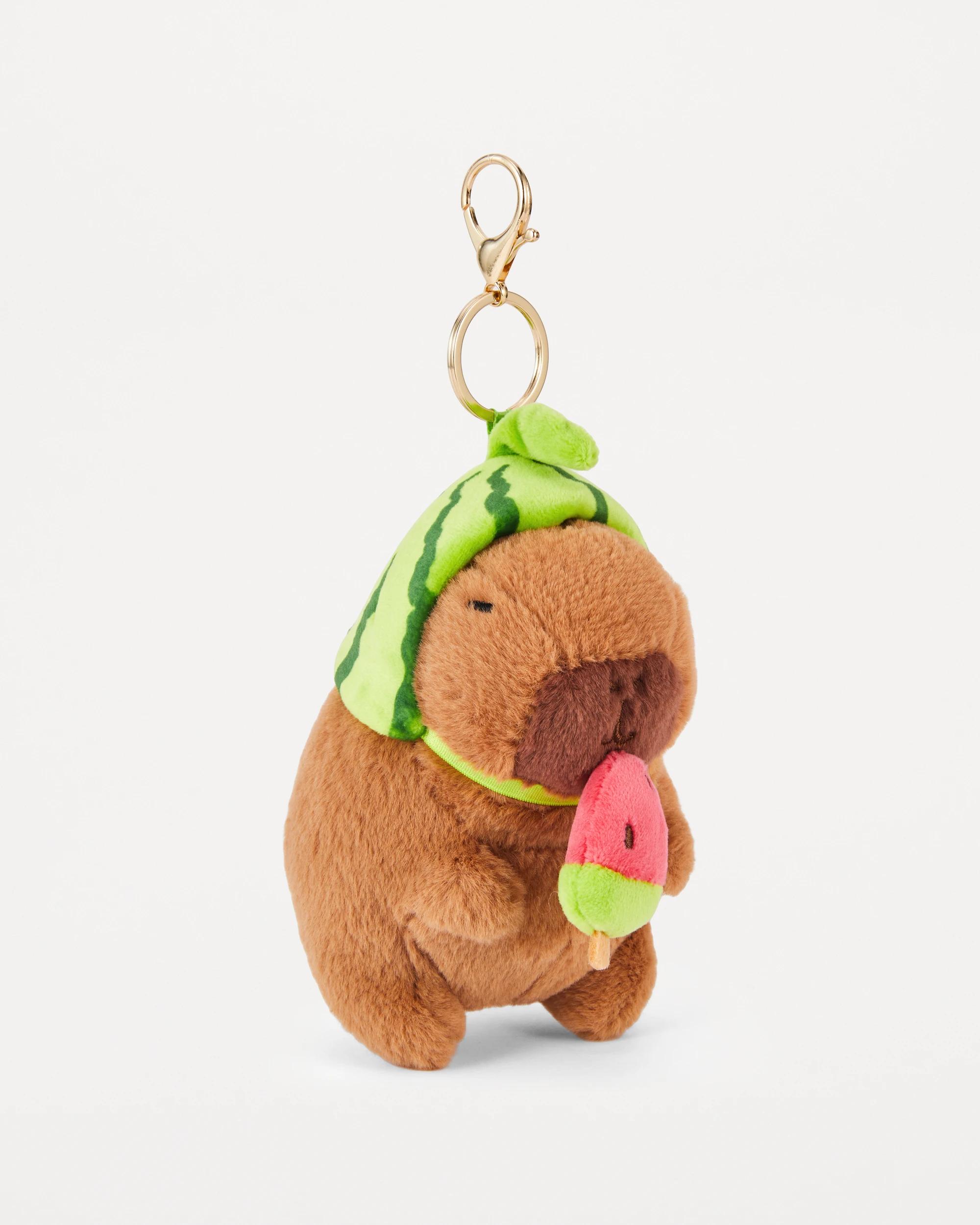 1 Capybara Watermelon Charm Keyring - Brown and Gold Tone Brown, 1 of 5