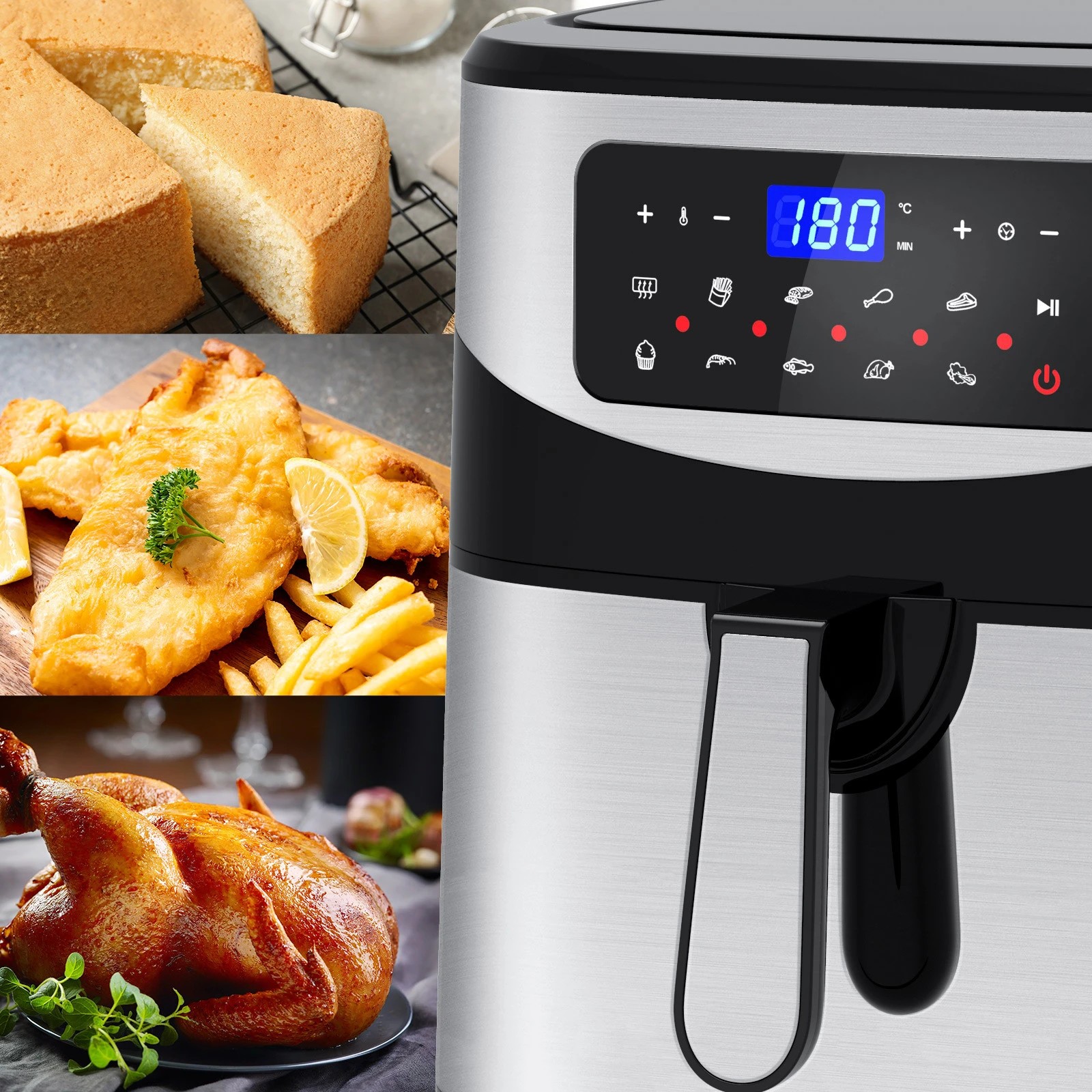 6 Kitchen Couture 12 Litre Air Fryer Multifunctional LCD One Touch Display - Silver, 6 of 10