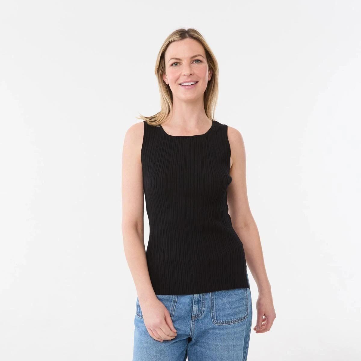 1 Sleeveless Variegated Rib Tank BLACK, 1 of 6