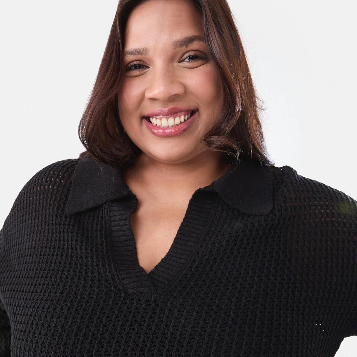 4 Curve Crochet Knit Polo Jumper BLACK, 4 of 5
