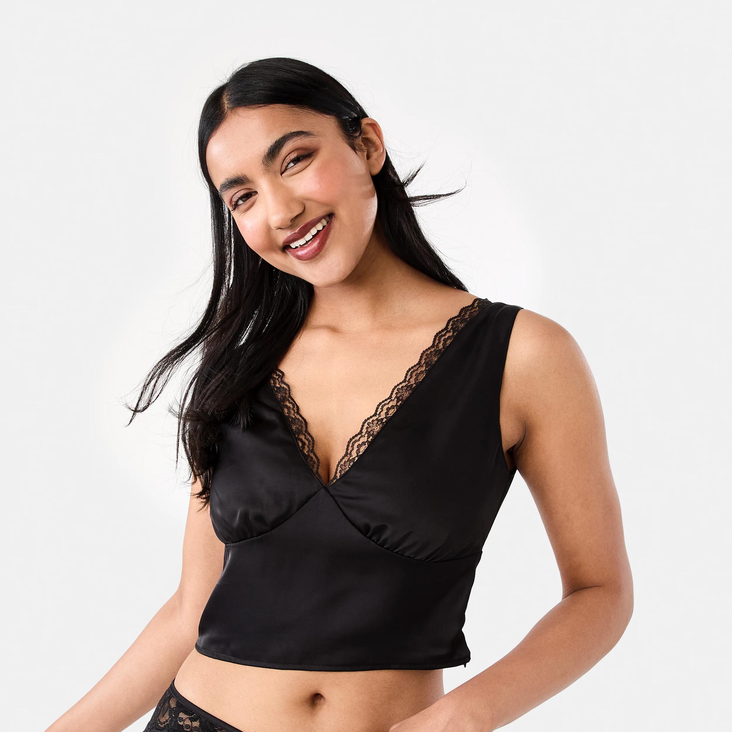 1 V-Neck Satin Cami Black, 1 of 7