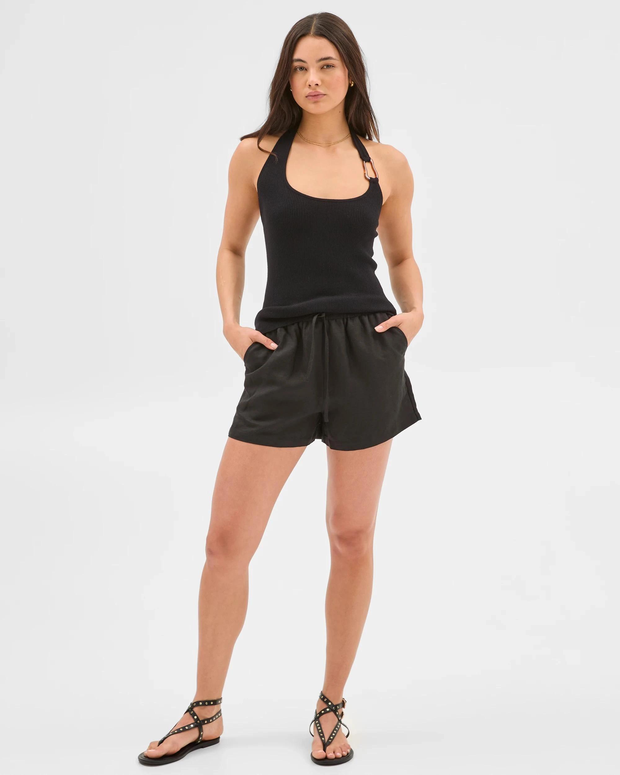 1 European Linen Blend Pull On Shorts - Lily Loves BLACK, 1 of 6