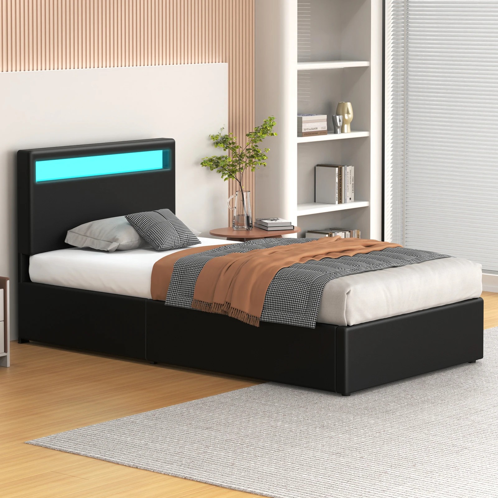 5 Alfordson Bed Frame Single Size RGB LED Gas Lift Storage Base Luchino - Black, 5 of 10