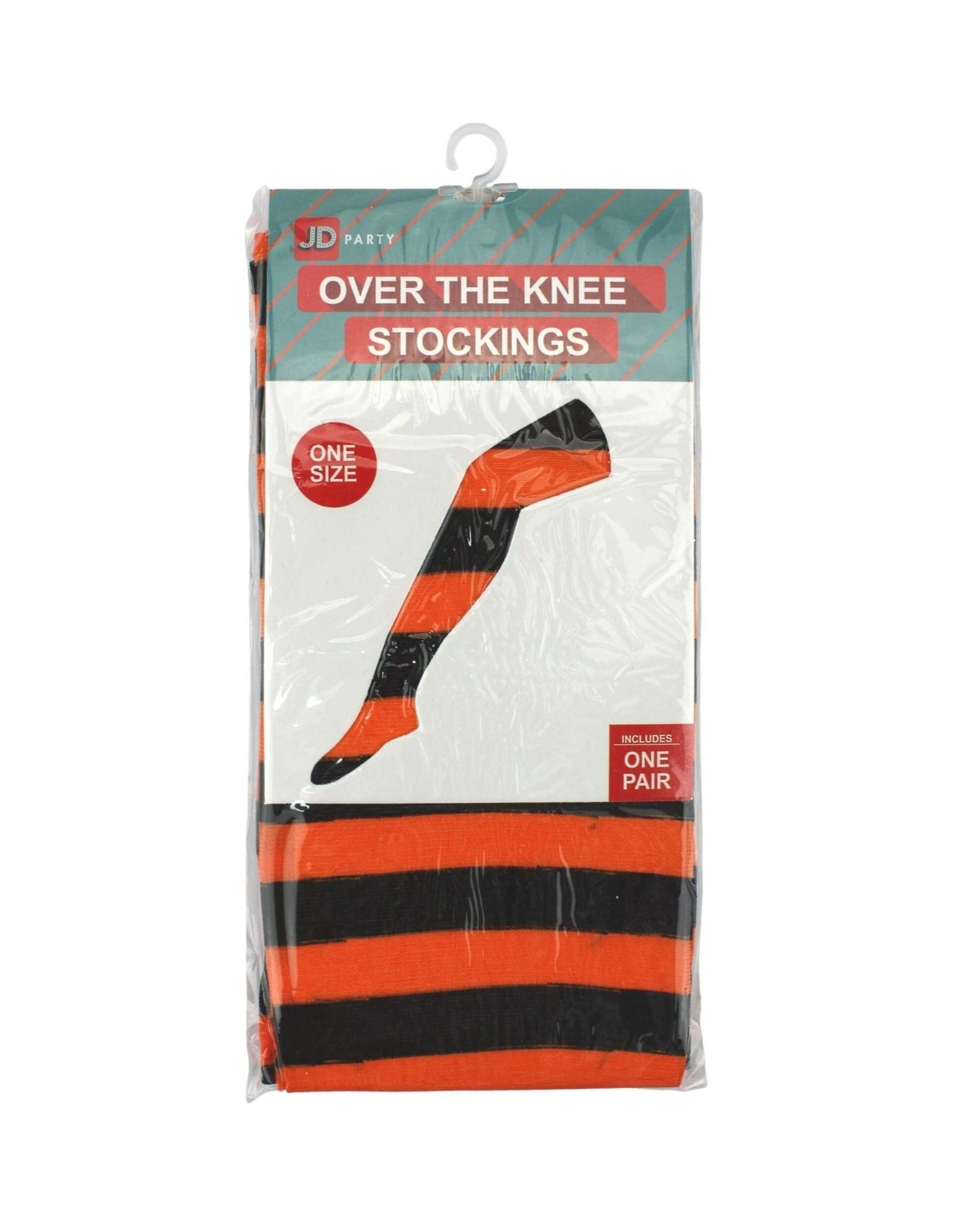 2 Partyrama Over The Knee Two Colour Striped Stockings 1 Pair - One Size - Orange, 2 of 2