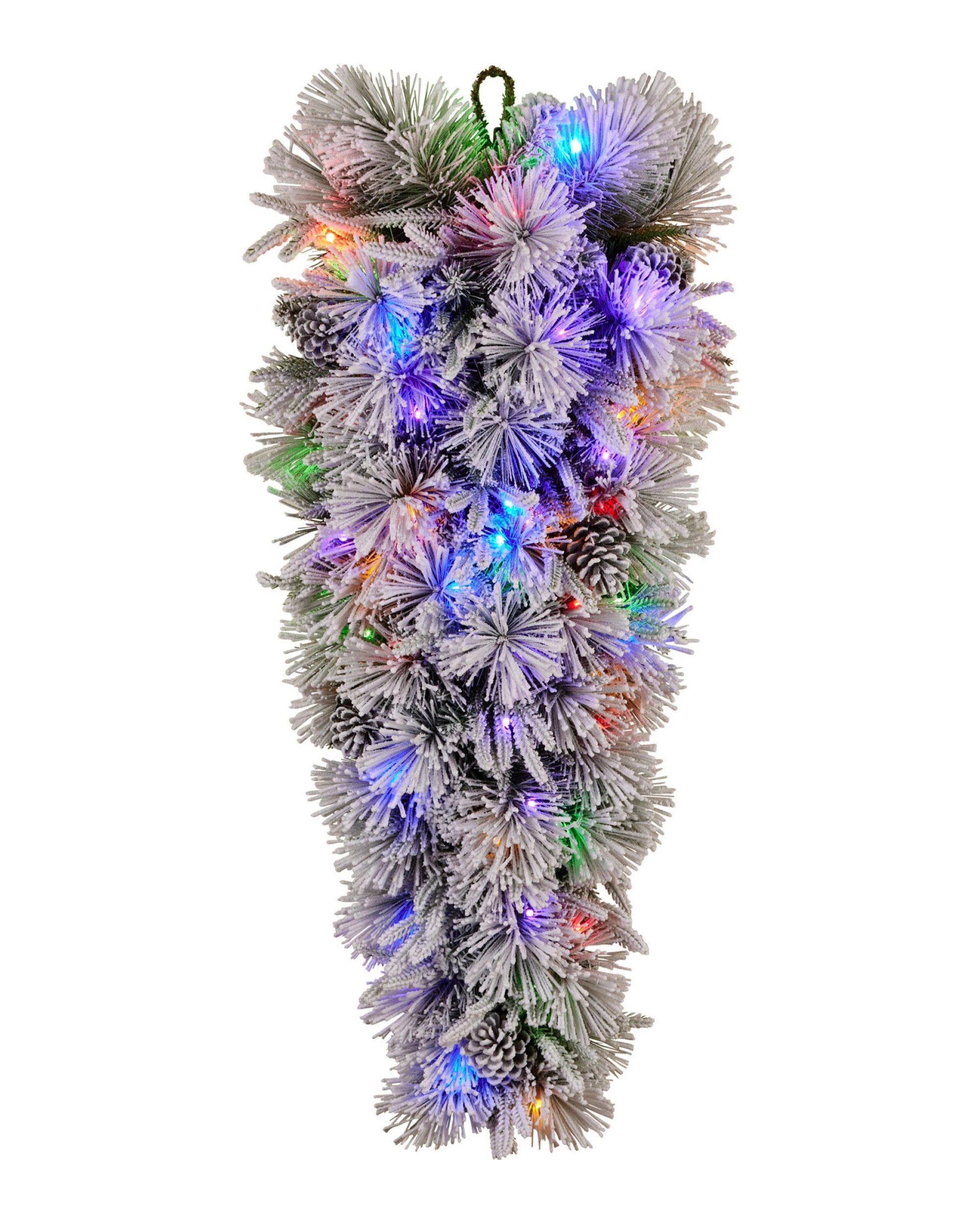 1 Christabelle 90cm Alpine Snow Christmas Garland Teardrop Pre Lit Multi Function LED Timer Flocked Pine Cones Home, 1 of 9