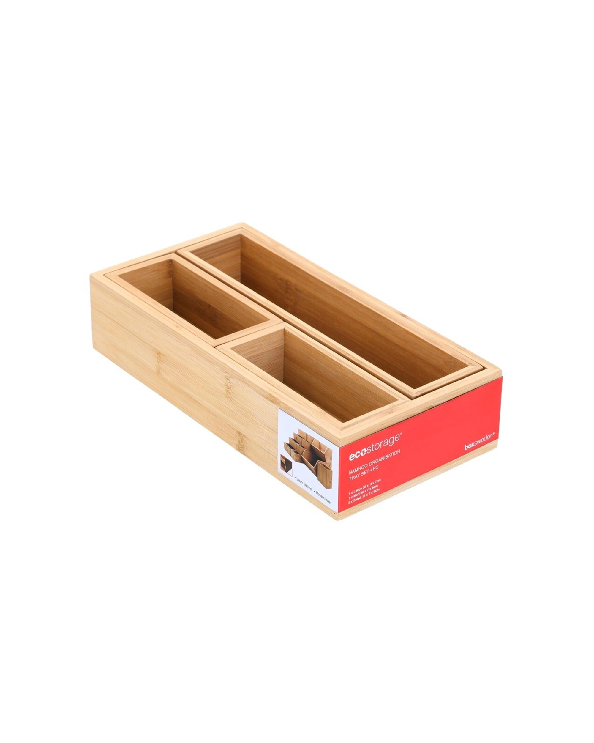 2 Boxsweden Bamboo Organisation Tray Set 32cm Modular Stackable Trays - 4pc
 - Natural, 2 of 4