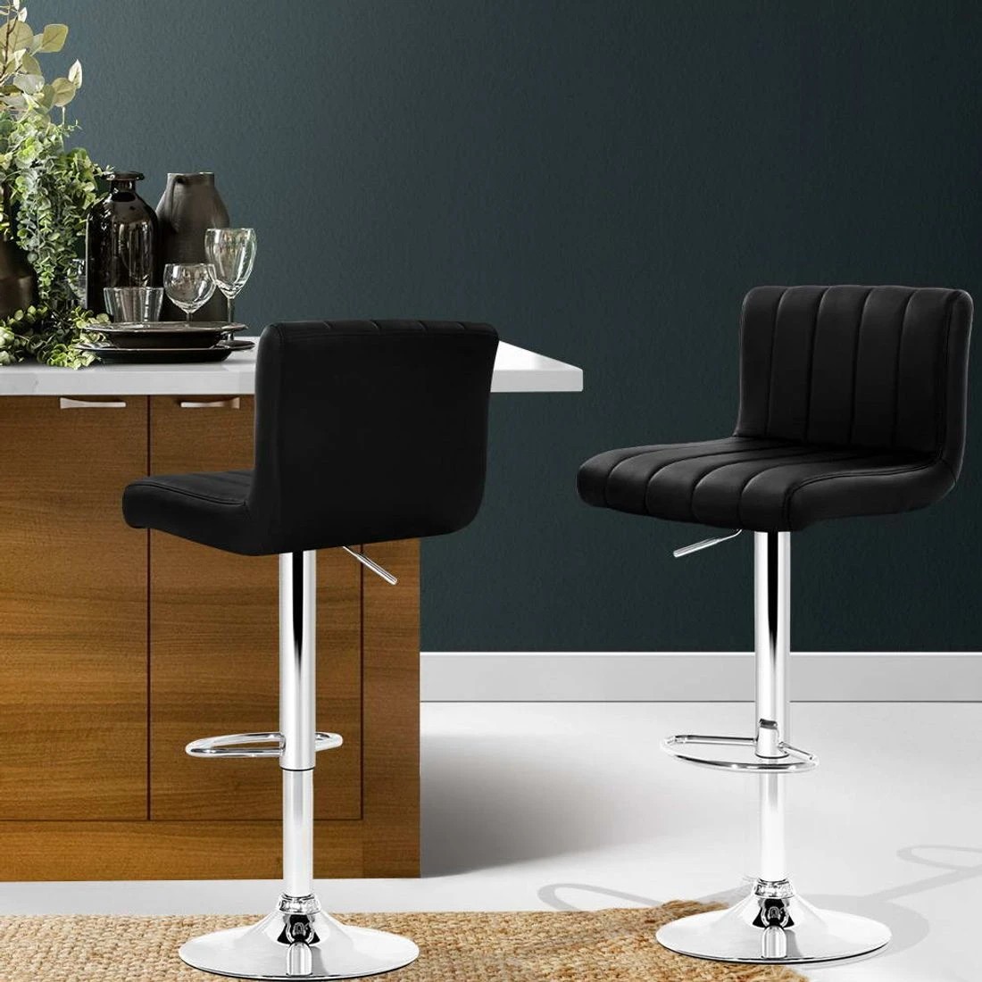 6 Artiss 2x Bar Stools Gas Lift Leather Chairs - Black, 6 of 7