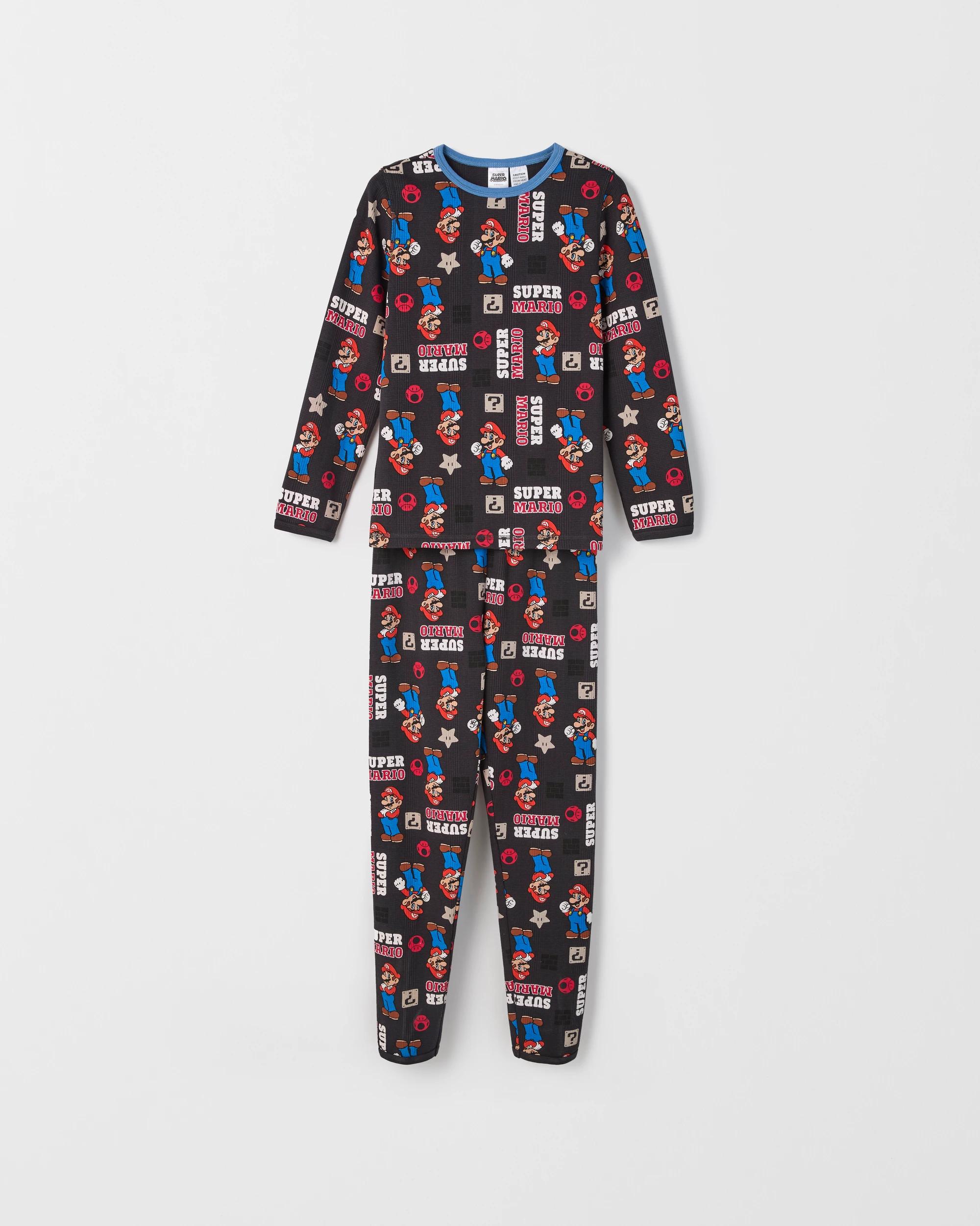 4 Super Mario Australian Cotton Older Boys Waffle Knit Pyjama Set MARIO, 4 of 6