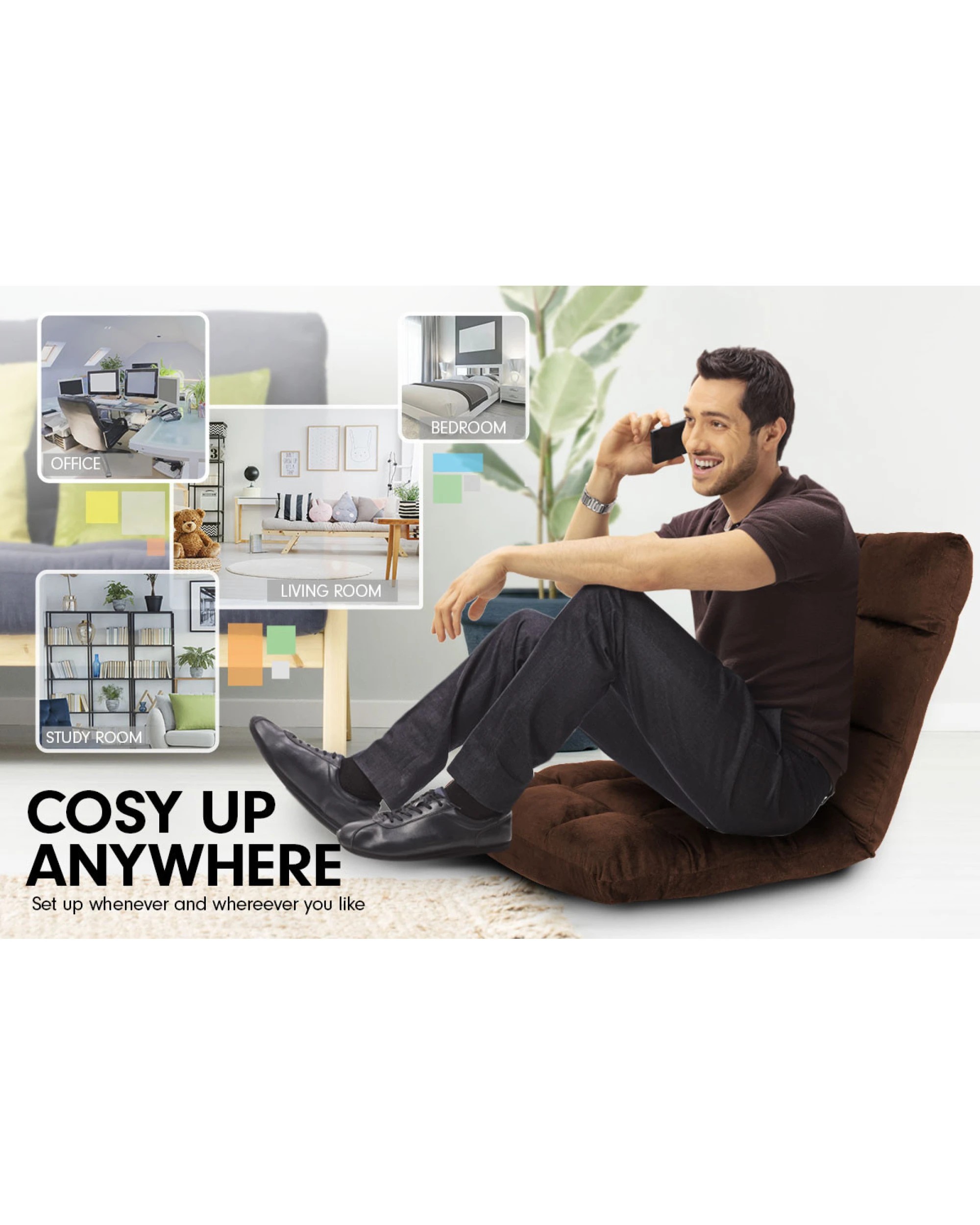 5 Adjustable Cushioned Floor Gaming Lounge Chair 100 X 50 X 12cm - Brown, 5 of 7