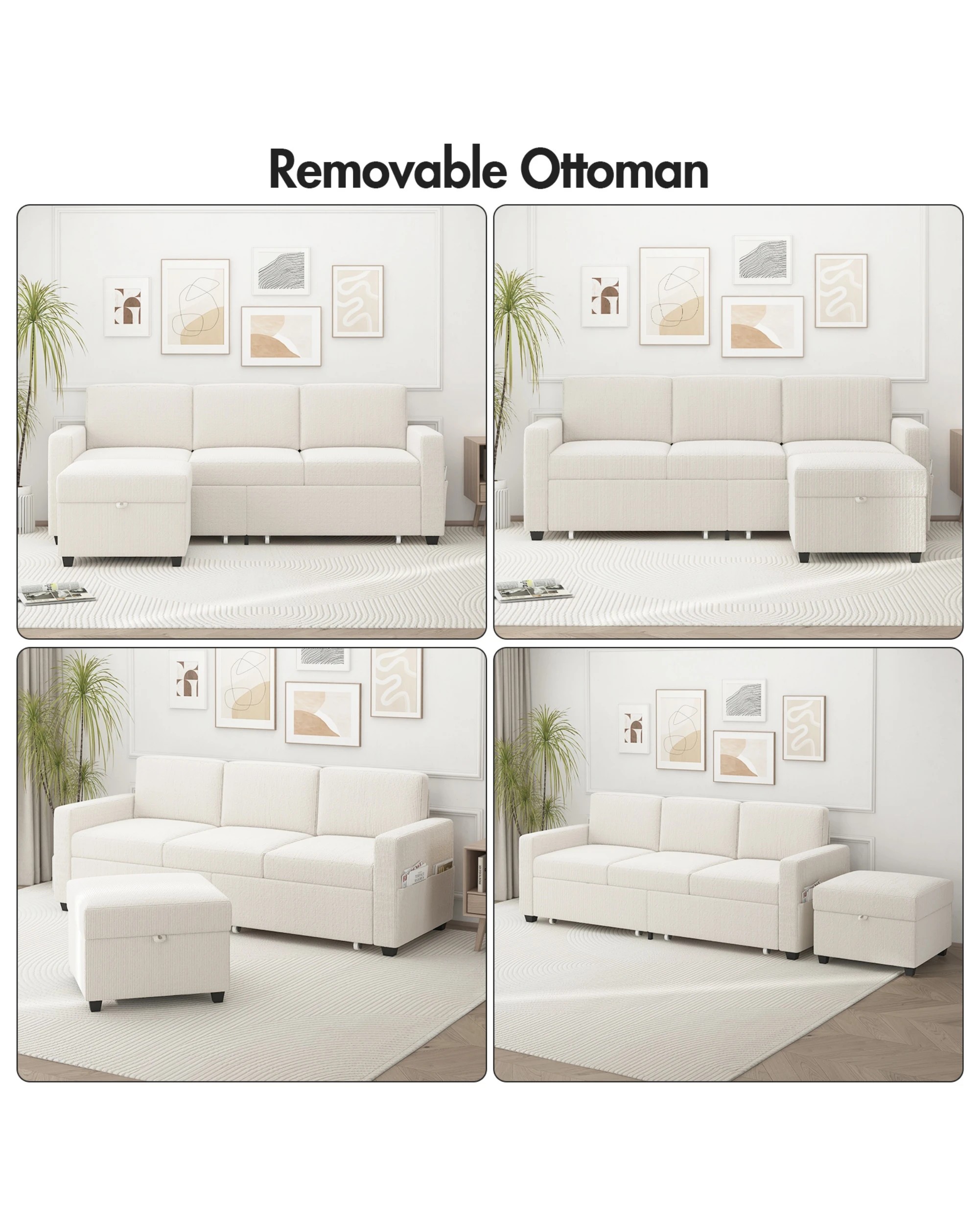 9 Advwin 3 Seater Sofa 197cm Corduroy Modular Corner Couch W/ Storage Ottoman & Drawers Lounge Chaise, 9 of 9