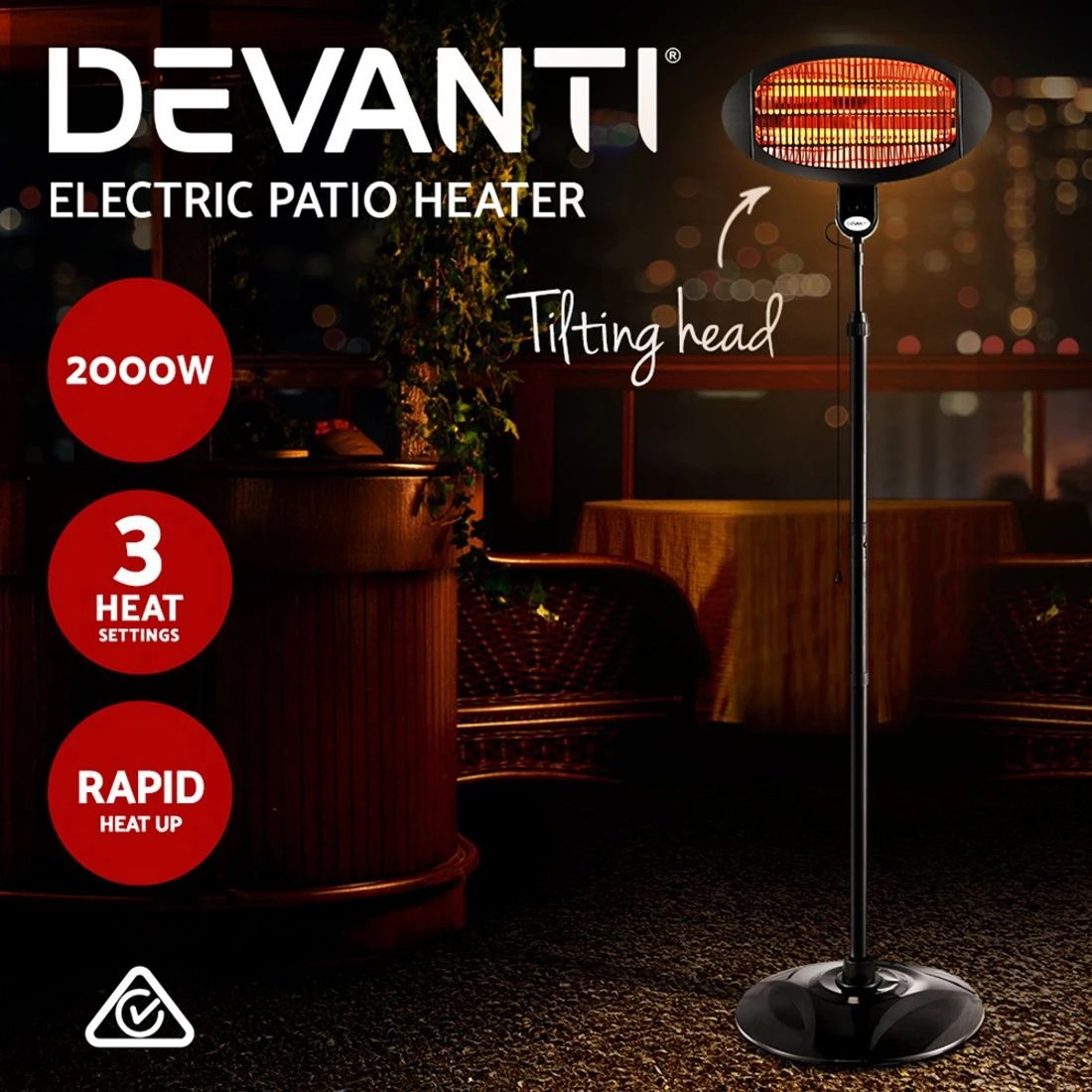 3 Devanti Electric Patio Heater - Black, 3 of 8